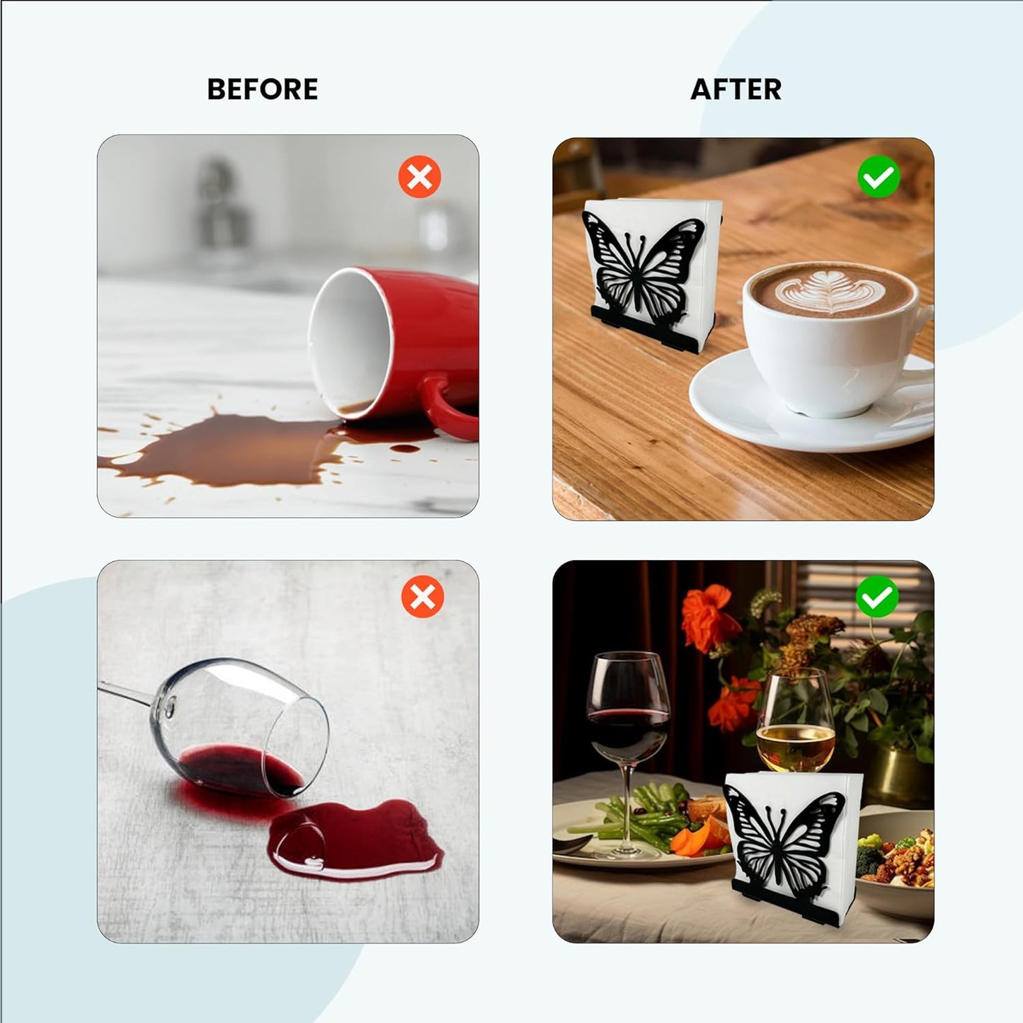 Butterfly Napkin Holder Set – 2 Pack Metal Stand for Everyday & Cocktail Napkins | Modern Black Decorative Coffee Filter Holder for Kitchen, Coffee Bar, Party, Dining Table & Gift