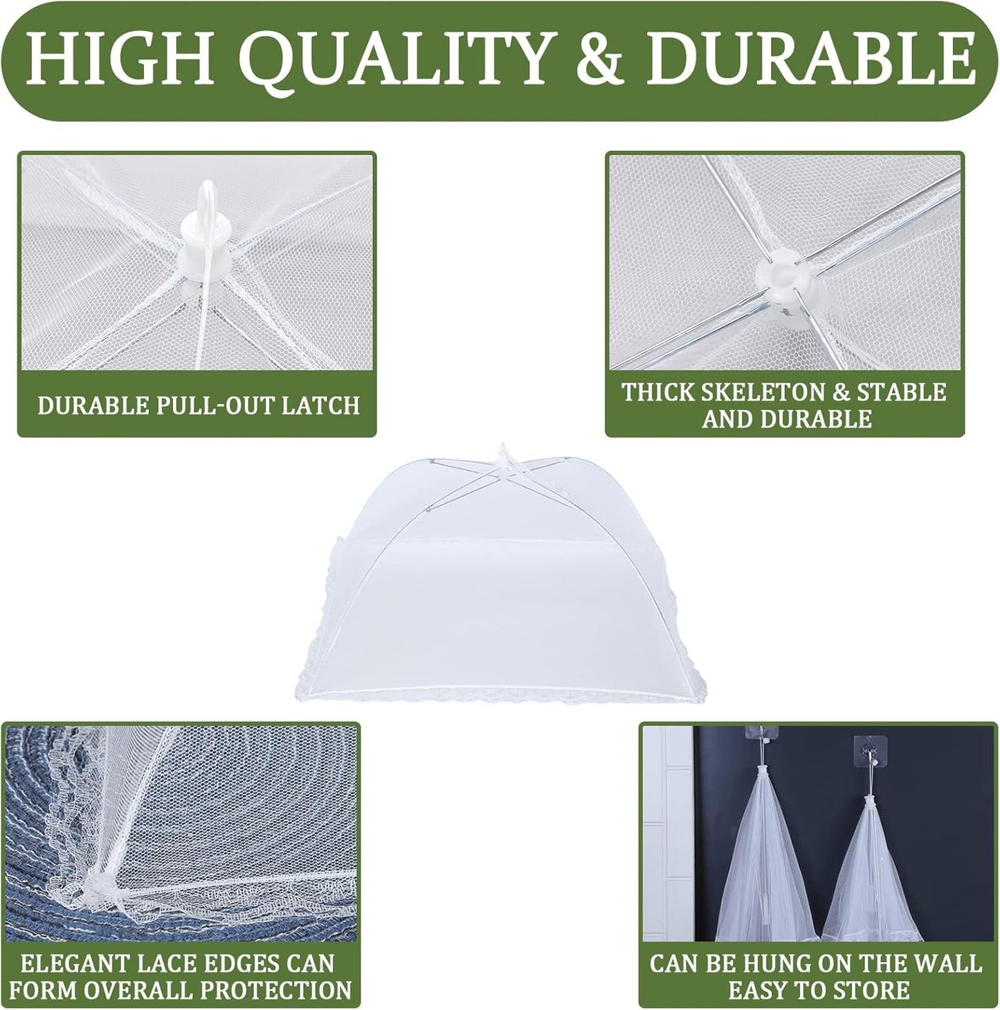 ZMCINER 5 Pack Food Tents Food Covers for Outdoors Mesh Screen Include 1 Extra Large (40"X 24") & 4 Standard (17"X 17") Collapsible and Reusable Mesh Food Covers for Outside, Fruit Cover