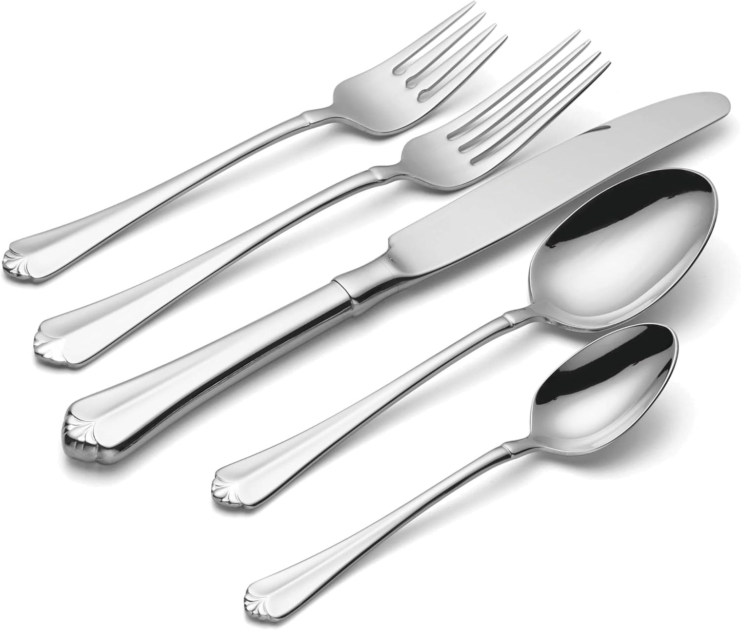 Oneida Silverware Set For 8, Juilliard 45-Piece Fine Flatware Set with Serving Utensils, Service For 8, 18/10 Stainless Steel, Mirror Finish, Dishwasher Safe,Knives Spoons & Forks Set(Silver 45 Piece)