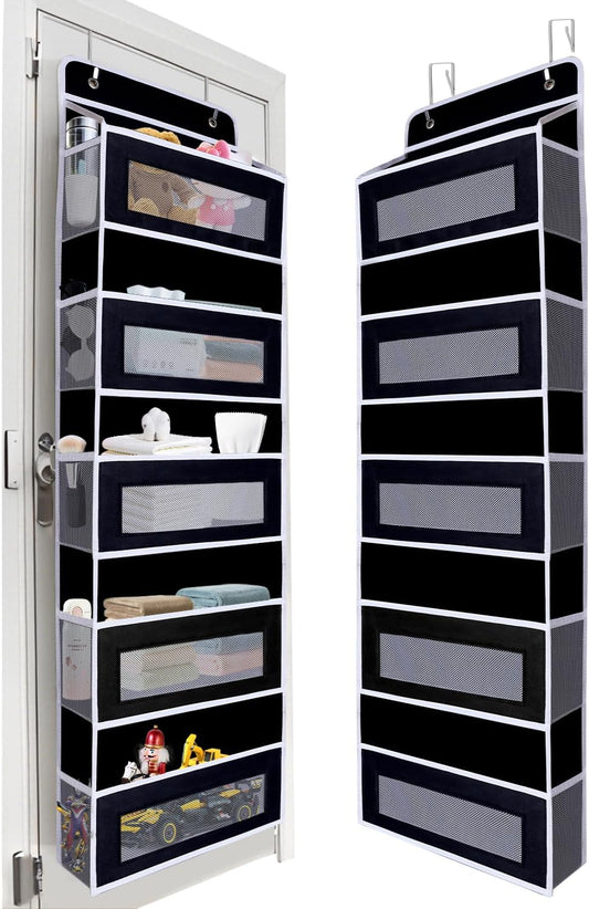 Over Door Hanging Storage Organizer, 5 Large Pockets, 10 Mesh Pockets,Black, 44 lbs Capacity (Black)