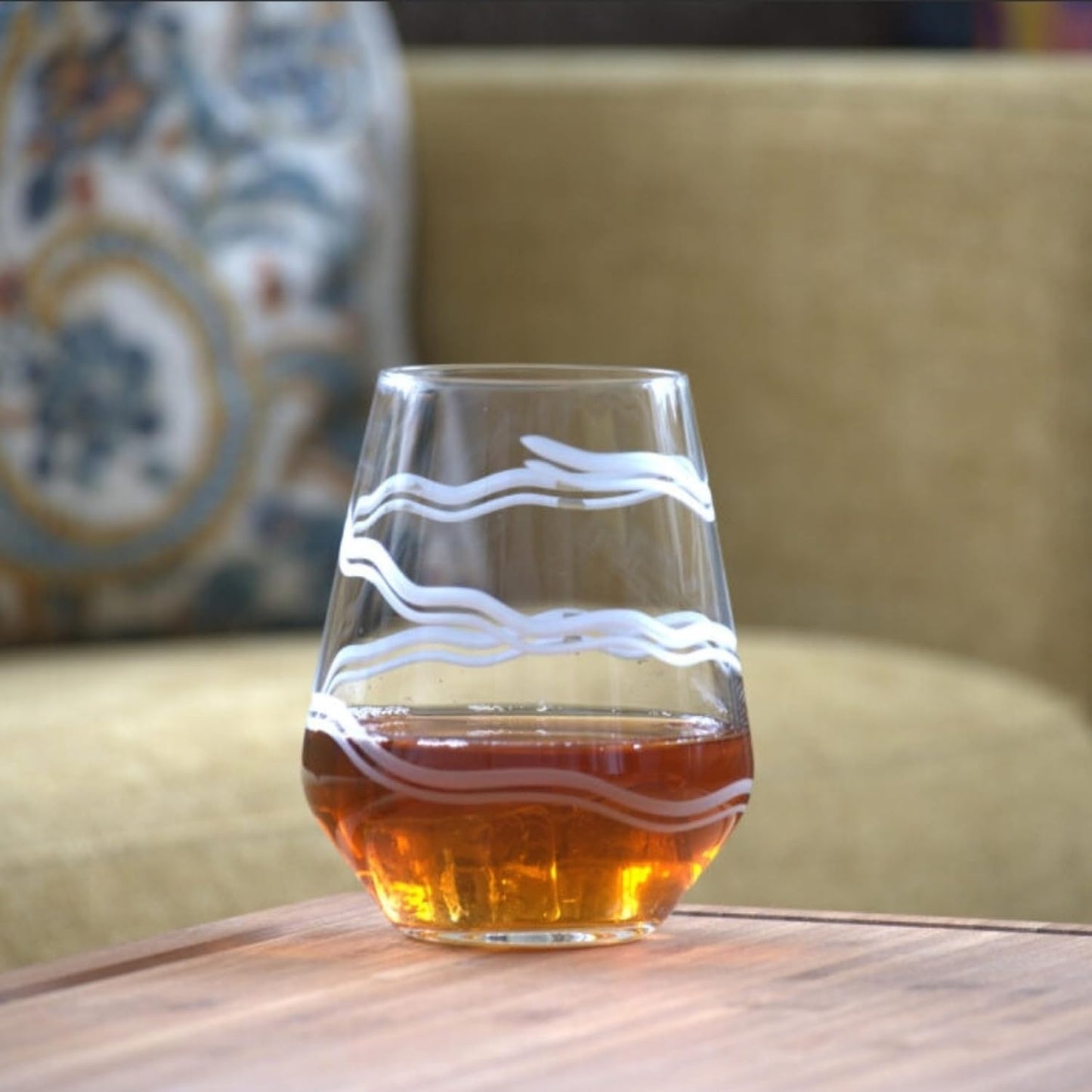 Rolf Glass Good Vibrations Stemless Wine Glass | 18oz Set of 2 | Lead-Free and Diamond-Wheel Engraved | Proudly Made in the USA | Etched Spiral Design