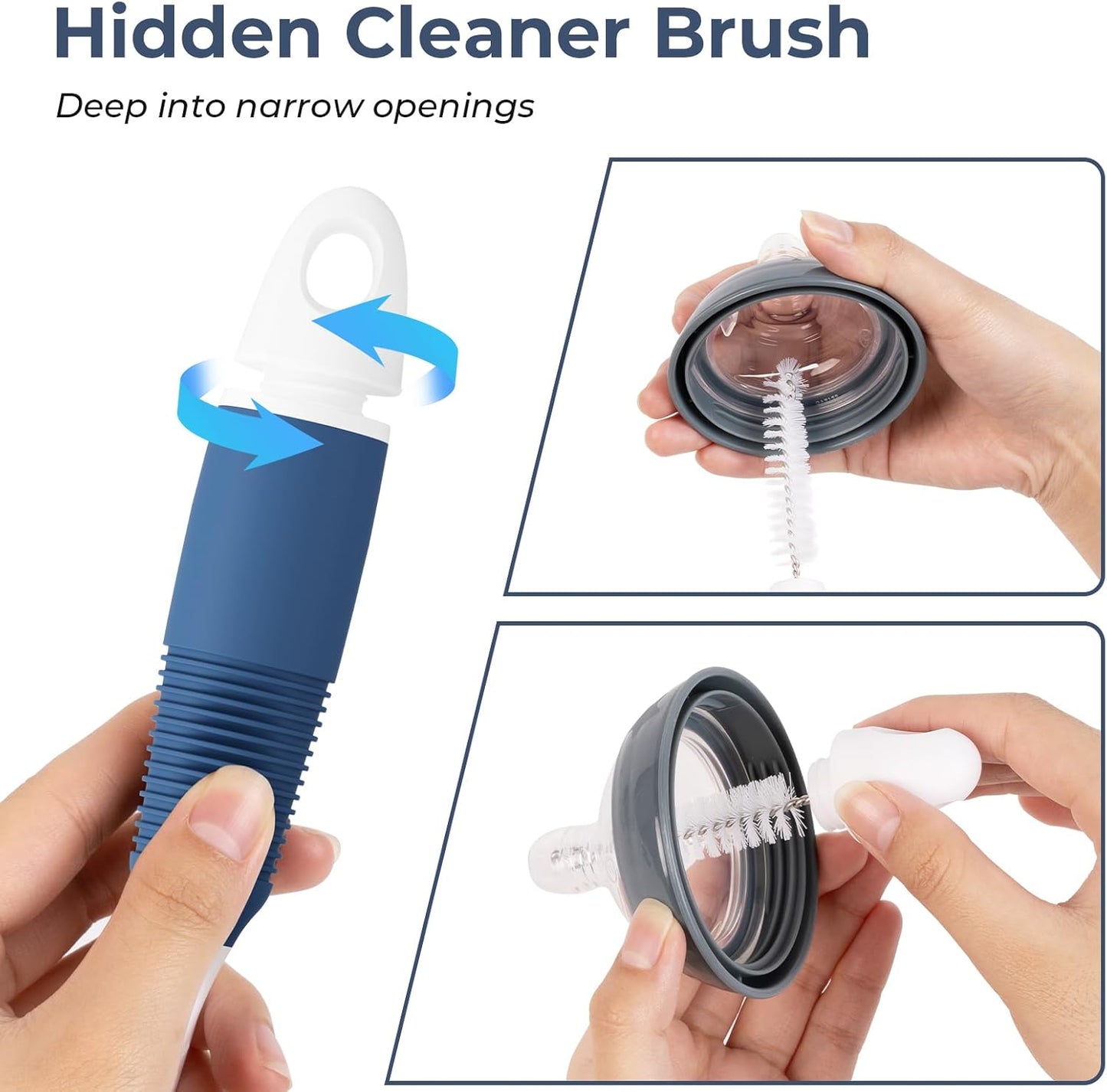 Amazer Bottle Brush Cleaner, Long Flexible Handle Bottle Brush Scrub for Water Bottles, Glasswares, Tumblers, Travel Coffee Mugs, 2 Pack