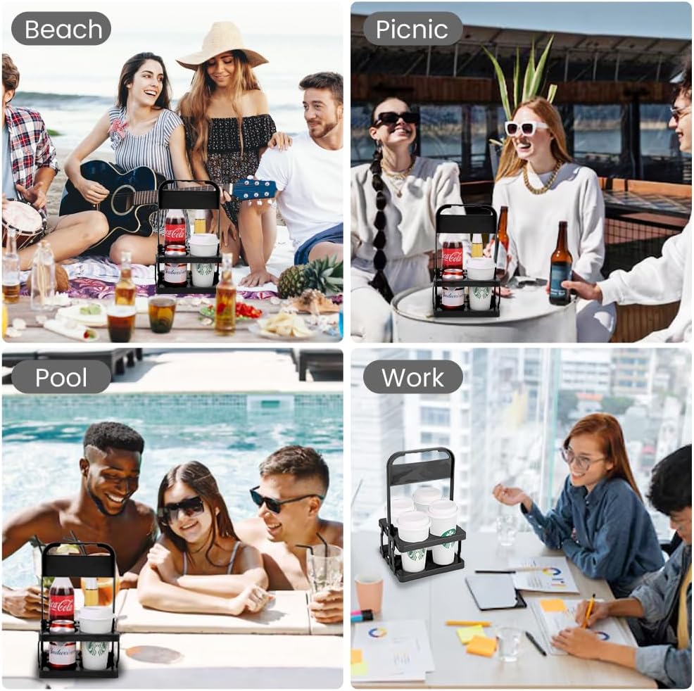 Musbus Reusable Drink Carrier with Handle for Doordash, Grubhub, Portable Cup/Coffee Holder Accessories for Delivery, Foldable Drinks Caddy with Tray, Car Durable Plastic Festive Bottle, Vacation