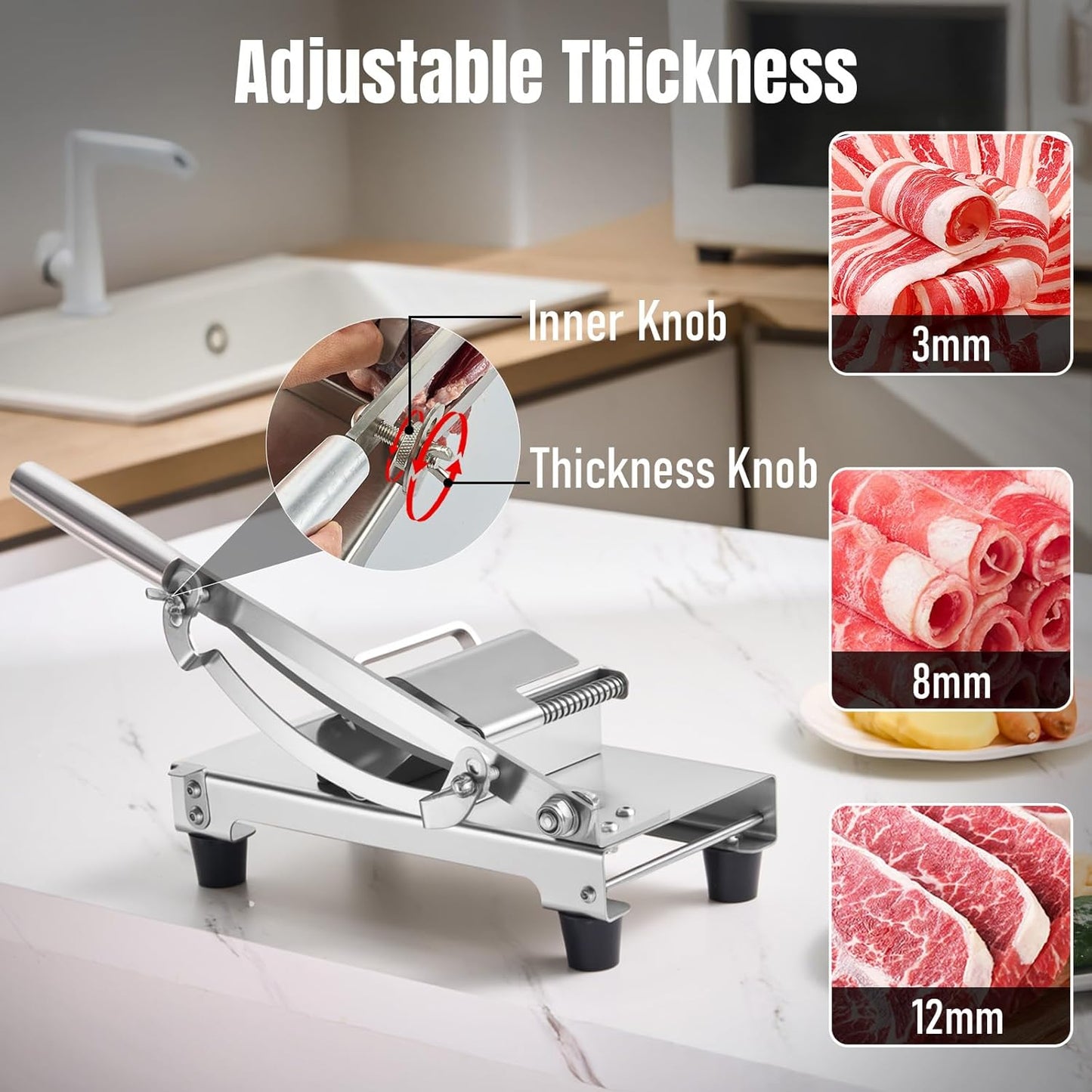 PARACITY Manual Frozen Meat Slicer, Upgraded Stainless Steel Meat Cutter Beef Mutton Roll for Hot Pot BBQ, suitable for home cooking, Cheese slicing, BBQ slicing