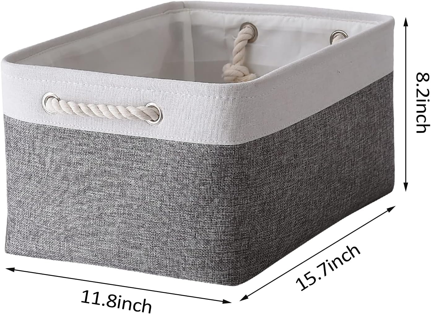TcaFmac Collapsible Storage Bins for Organization - Large 3 Pack Canvas Storage Basket for Shelves, Organizer Baskets for Organizing for Closet Cloth Dog Toy Baby (White & Grey 16x12x8 inch)