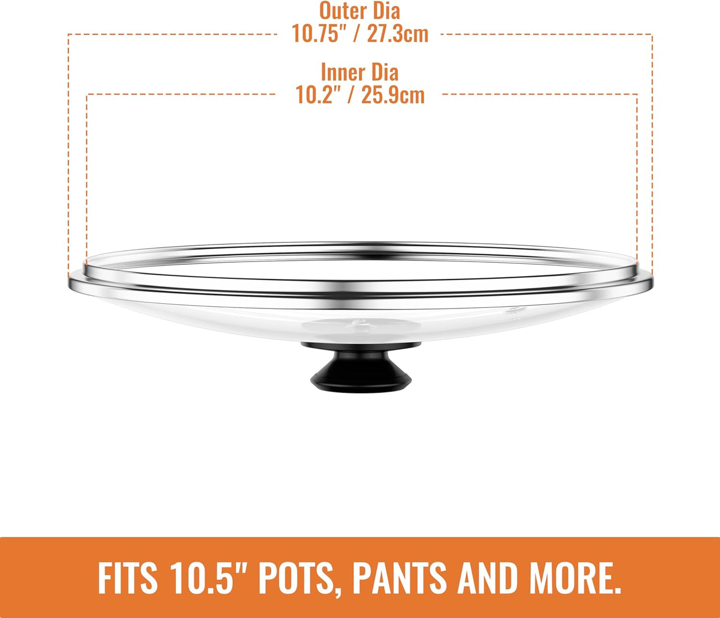 Tempered Glass Lids for Pots and Pans, Cast Iron Skillet Lid 10.5 Inch, Round Frying Pan Lid, Replacement Pan Cover, Crock Pot Lid with Stainless Steel Rim, Dishwasher Safe, Cookware Pot Covers