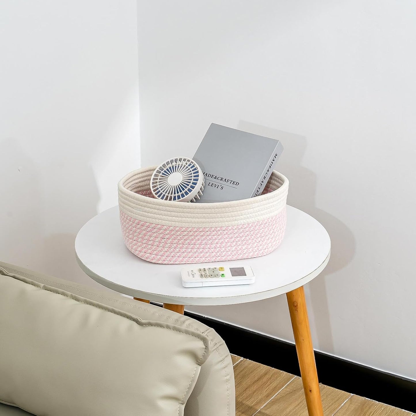 CubesLand Rectangle Organization/Storage Basket, Natural Cotton Rope Woven Baskets for Organizing, Small Basket for Kids, Baby Nursery, Cat Dog Toy Baskets, Organizer Bins for Shelves 3 Packs