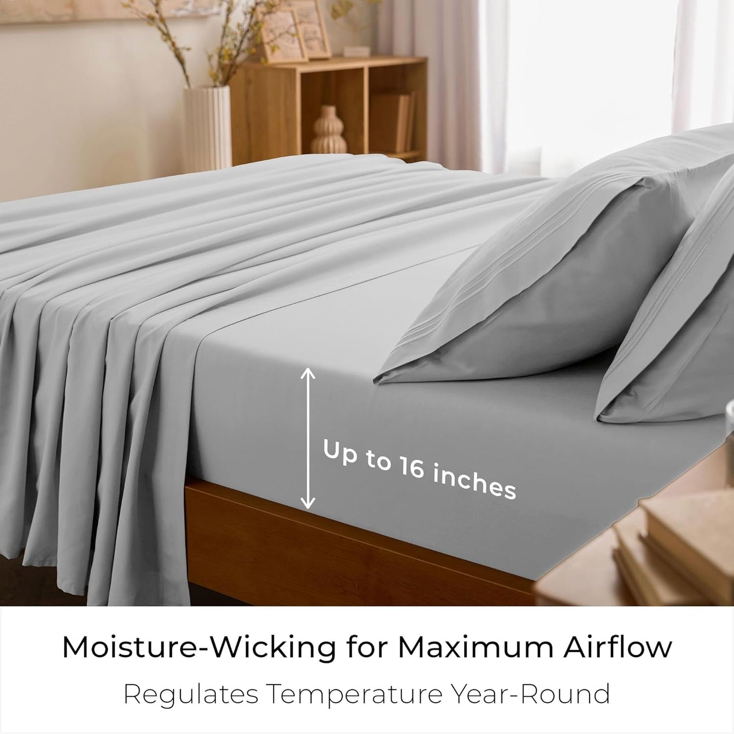 Mellanni Queen Sheets Set - 4 PC Iconic Collection Bedding - Hotel Luxury, Extra Soft, Cooling Bed Sheets - Wrinkle, Fade, Stain Resistant (Queen, Light Gray)