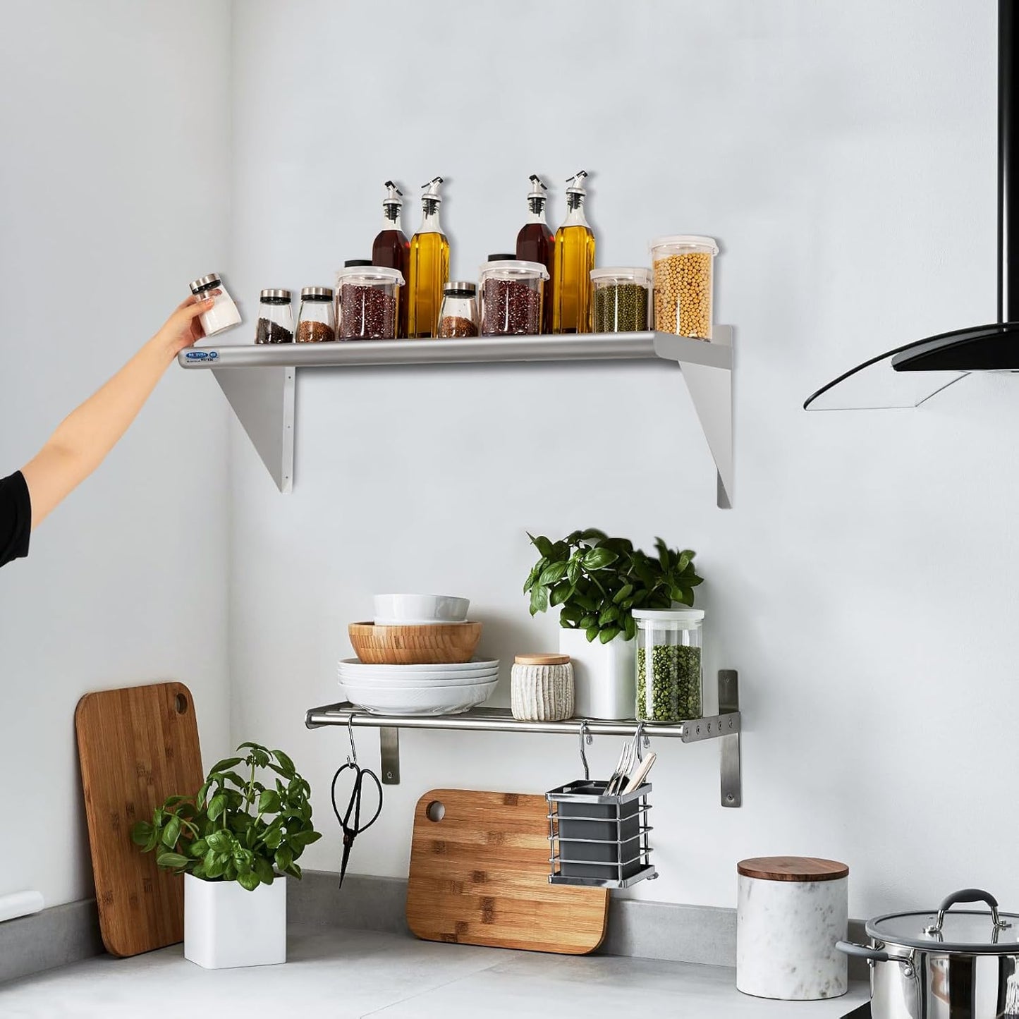 HARDURA Stainless Steel Shelf 18" x 36", 340lb Commercial Shelves Wall Mount Metal Shelving with Backsplash and Brackets for Kitchen, Restaurant, Laundry Room and Home