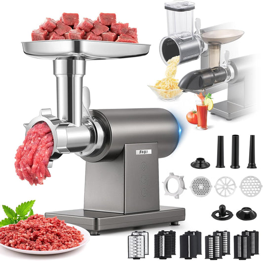 Electric Meat Grinder 3200W Multifunctional Meat Grinders Chopper Machine with Cutting Blade 3 Grinding Plates 3 Sausage Stuffers Kubbe Kit Juicer Cheese Grater Veggie Shredder Slicer