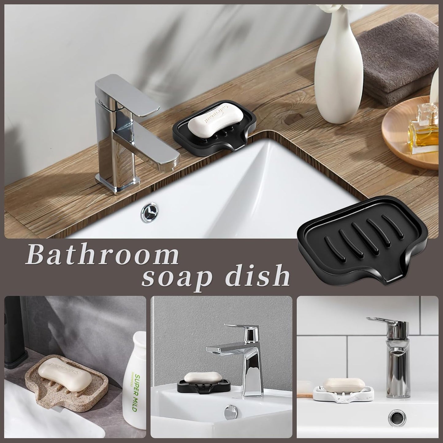 Self Draining Soap Dish- 2 Pcs Bar Soap Holder for Shower, Large Soap Savers Soap Tray Sponge Holder for Kitchen Bathroom Bathtub Sink, Linen