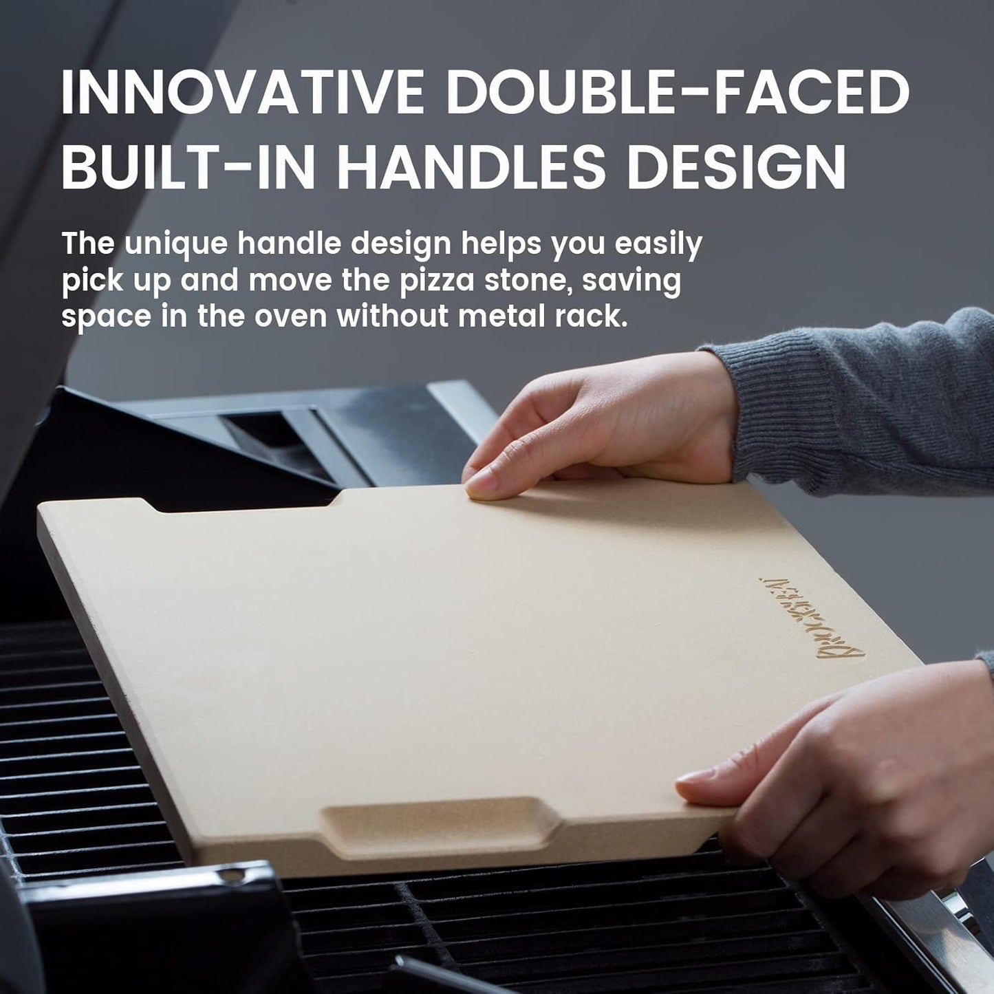 Large Pizza Stone, 20"x13.5" Rectangular Pizza Stone for Oven Grill BBQ, Baking Stone for Pizza Bread with Unique Built-in 4 Handles Design