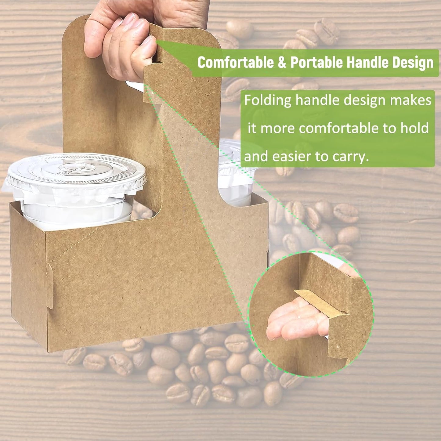 Disposable Drink Carrier with Handle, 2 Cup Kraft Paper to Go Coffee Cup Holder for Food Delivery Service Hot or Cold Drinks (100Pcs Kraft)