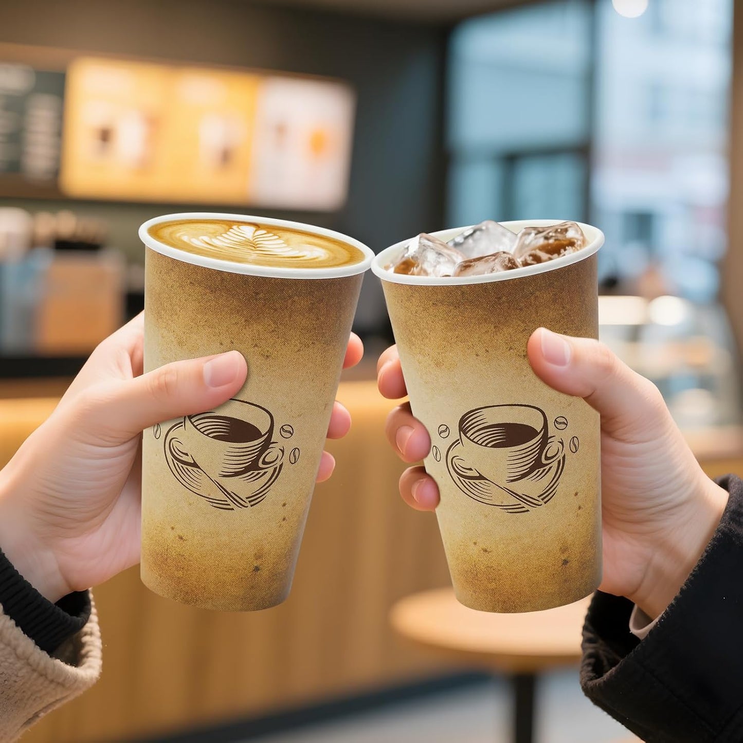 180 Pack 16 oz Disposable Paper Coffee Cups, Hot/Cold Drinking Cups, coffee, Juice, Retro Design, Leak-Proof, Party, Picnic, Events, Travel, Offices, Shops