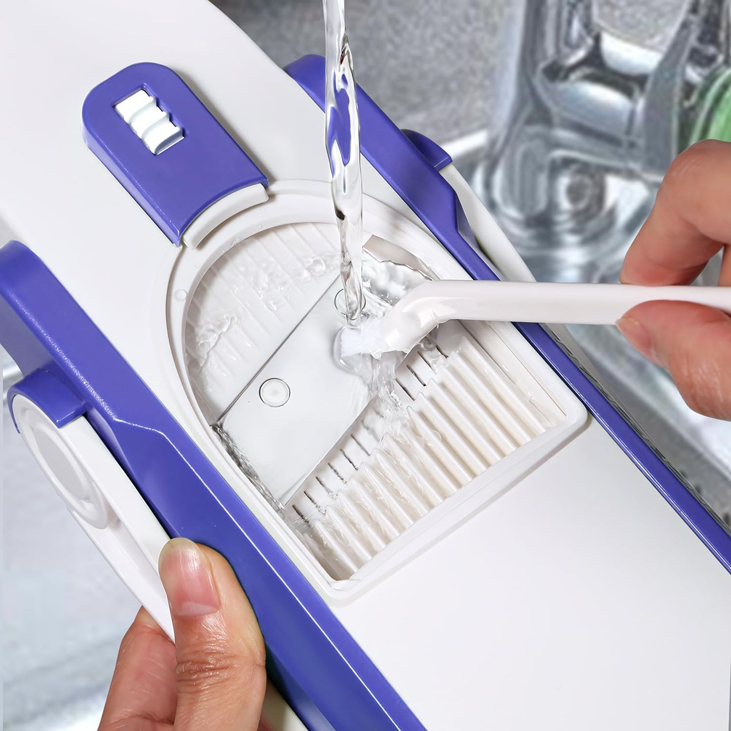 ShanSon Safe Mandoline Slicer,French Fry Cutter,Multifunctional Vegetable Chopper,Mandoline Potato Slicer with 25+ Presets & Thickness Adjuster, Chopping Artifact for Kitchen Meal Prep,Blue