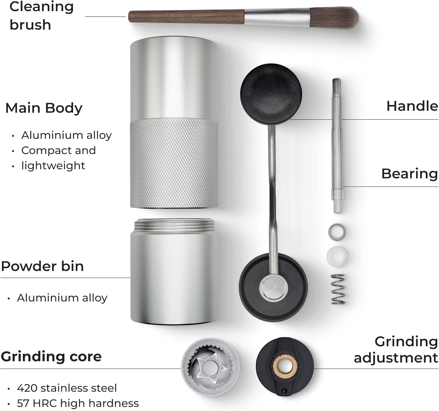 Manual Coffee Grinder by Alpaca Ventures - Stainless Steel Conical Burr Coffee Grinder Manual with Adjustable Setting Double Bearing Hand Espresso Grinder Perfect for Home, Office and Camping