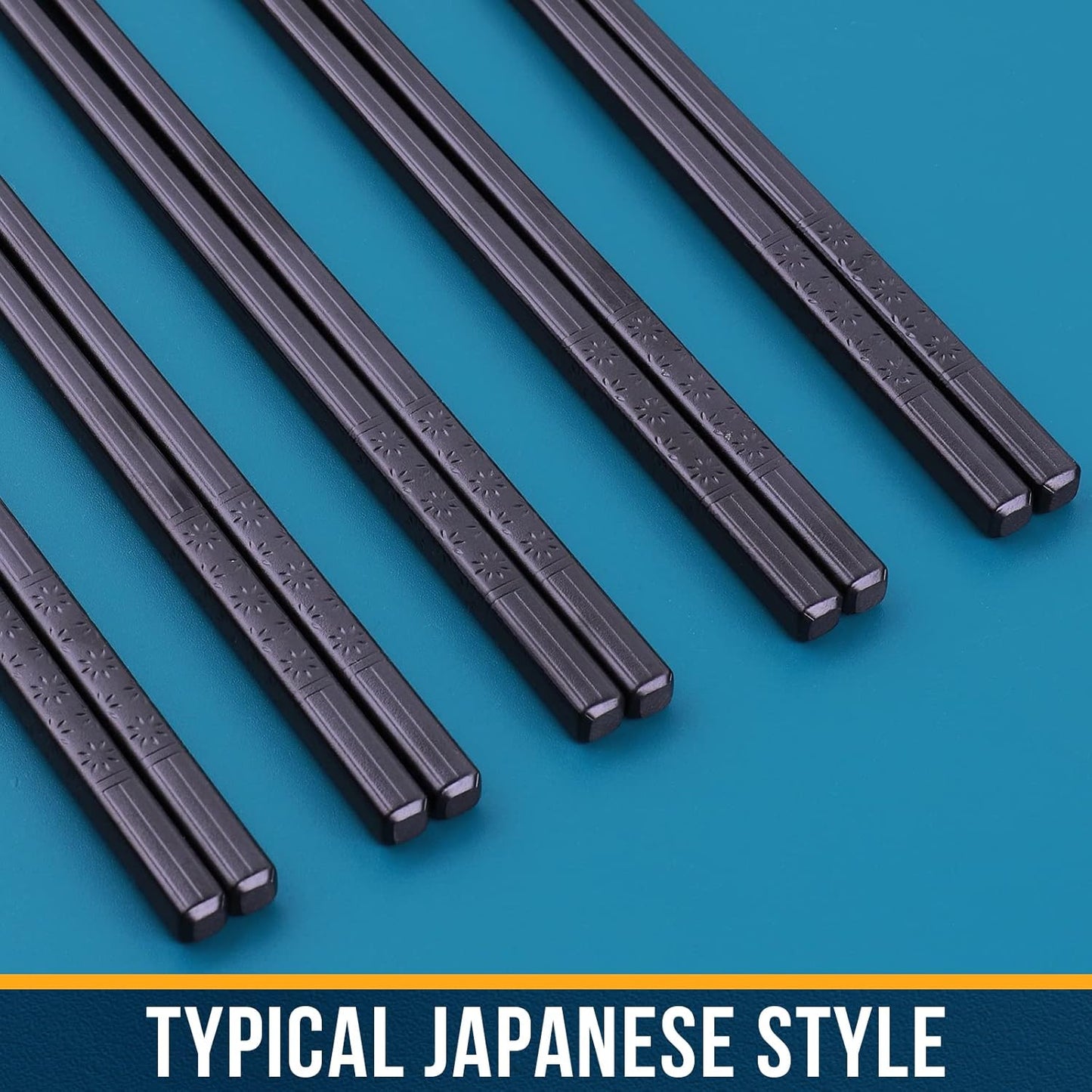 Chopsticks, GLAMFIELDS 5 Pairs Premium Black Chopsticks Reusable for Sushi Japanese Matte Anti-slip Chop Sticks with Gift Case Lightweight Dishwasher Safe, 9 1/2 Inches