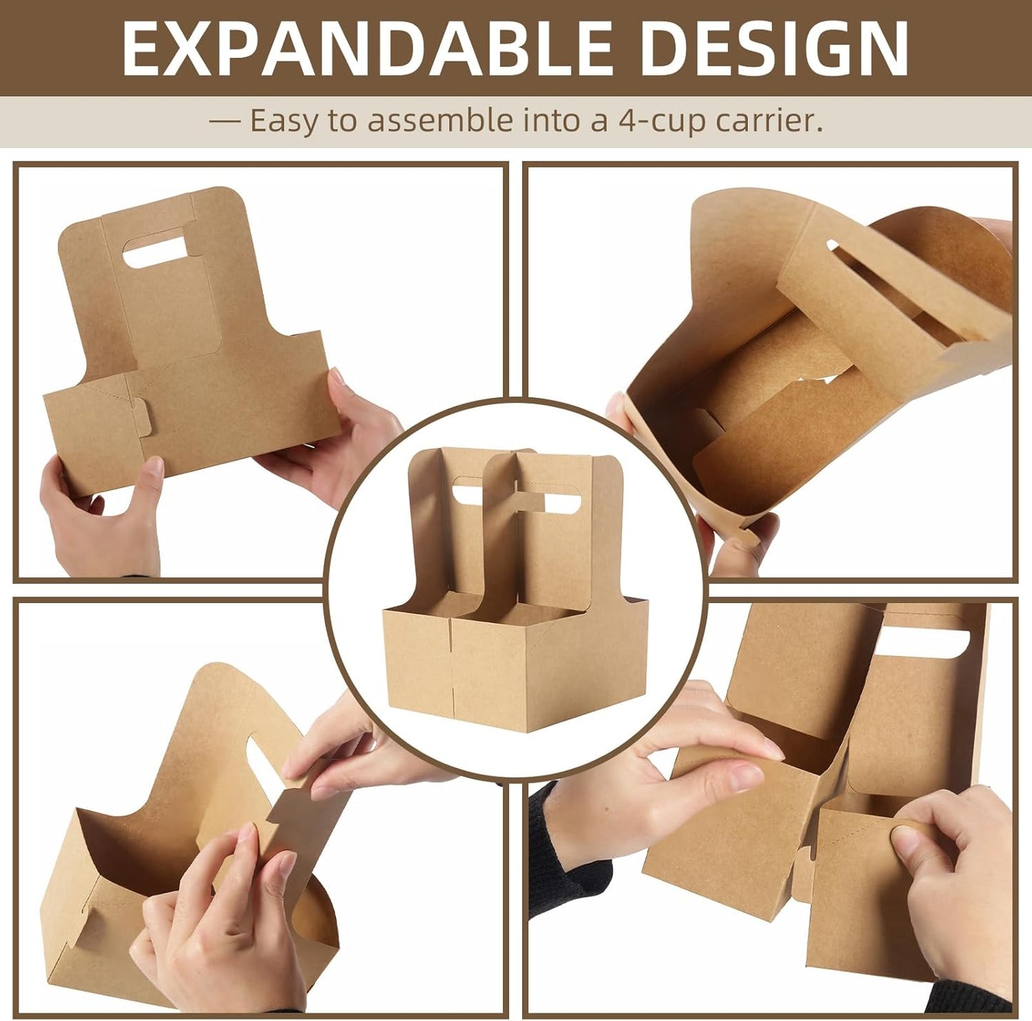 Disposable Coffee Cup Carrier for Delivery, 2 Cup Paperboard Cup Holder Portable Drink Holder Take Out Drink Carrier with Handle for Hot & Cold Drinks, 200 Pack