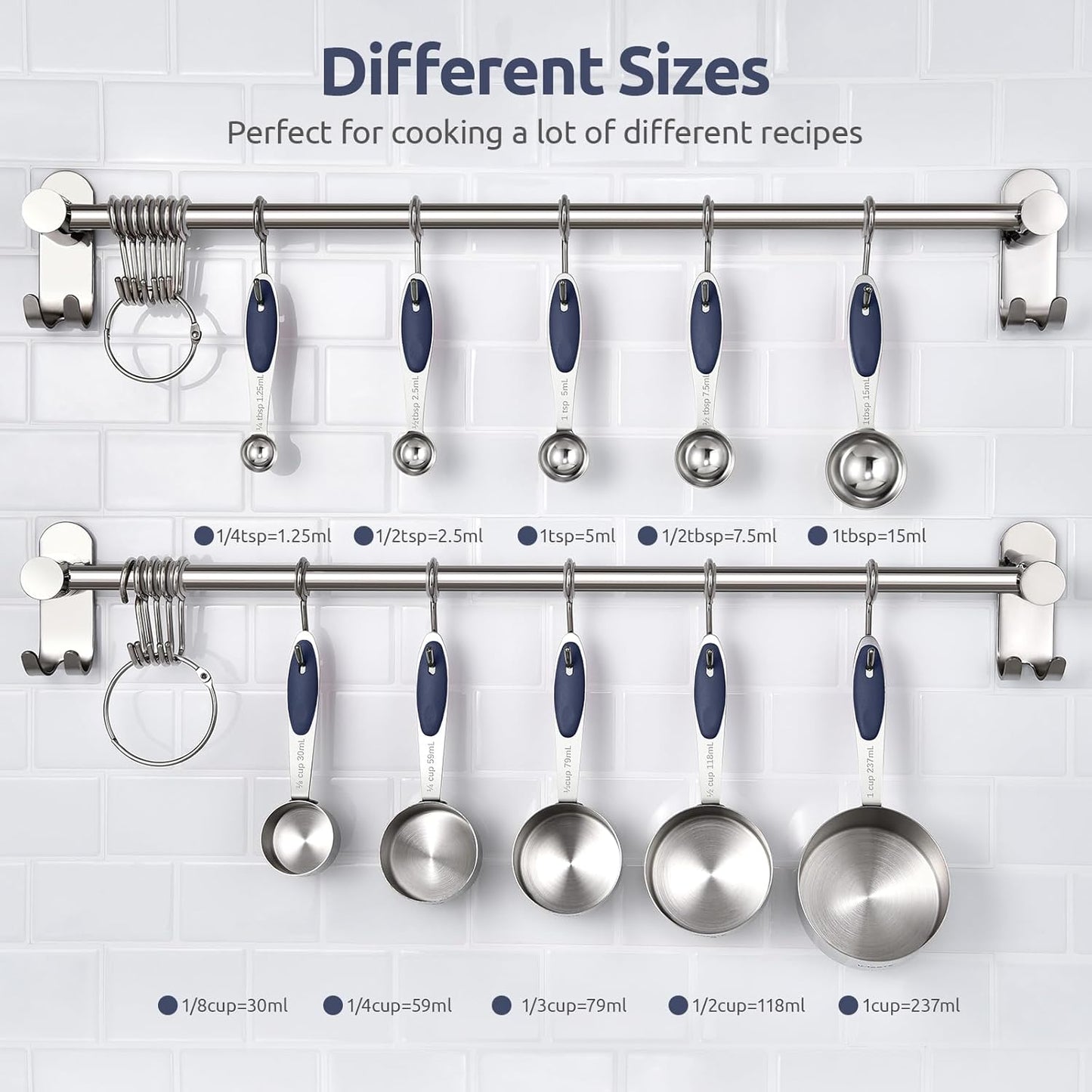 U-Taste Measuring Cups and Spoons: Food Grade 18/8 Stainless Steel Metal Measure Cups and Spoons Set of 10, Upgraded Thickness Handle (Midnight Blue)