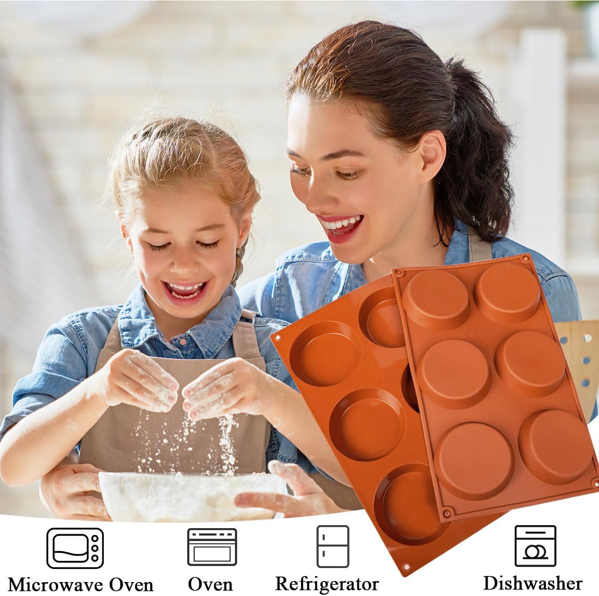 3 Pack Silicon Muffin Top Pan, 6-Cavity Non-Stick Egg Molds for baking, 3" Round Silicone Muffin Tin for English Muffins, Egg bites, Corn Bread, Whoopie Pies, Cookies