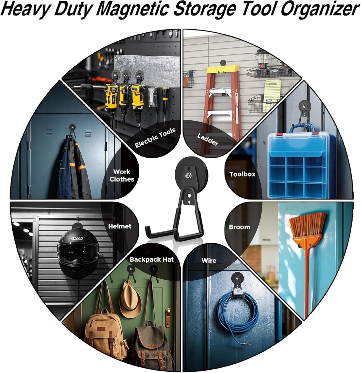 12 Pcs Magnetic Hooks Heavy Duty, Large Strong Magnetic Storage Hook for Hanging Garage Tool, 66mm Magnet Hooks with Anti-Slip Coating, Magnetic Holder for Power Drill/Metal Cabinet/Garden Tools