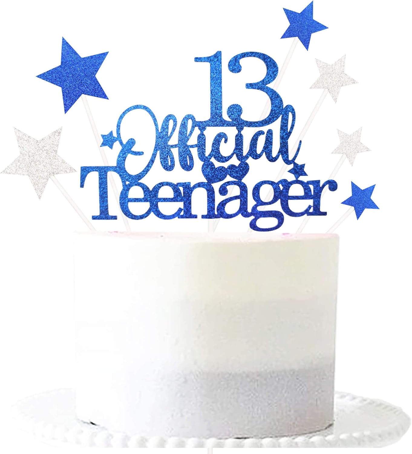 Glittery 13 Ofiicial Teenager Cake Topper with Star Boys and Girls 13th Birthday Party Supplies,Thirteen Years Old Birthday Party Decorations Royal Blue