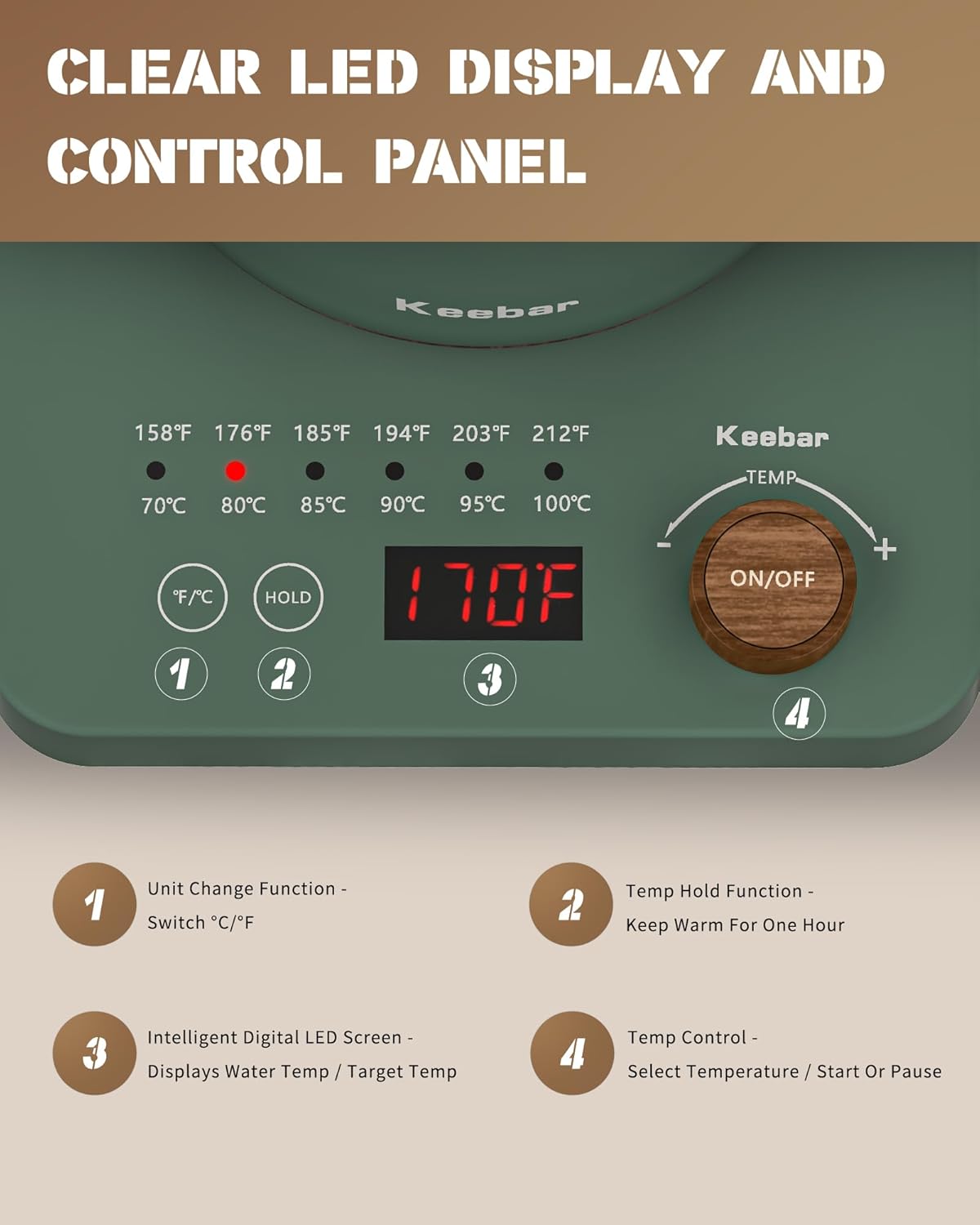 Electric Kettle, 1000W Quick Heating Gooseneck Kettles, 0.8L/27.05oz, 0.8mm Ultra-Fine Spout, Precise Water Flow Control, 304 Stainless Steel Inner, Auto Shut-Off, Boil Dry Protection, Matte Green