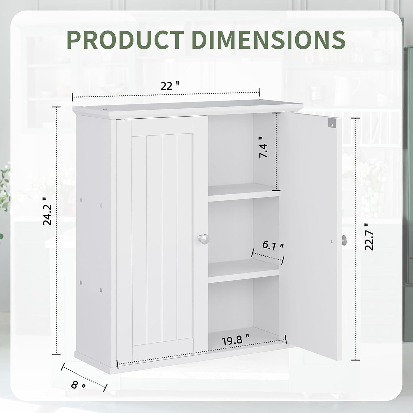 Meilocar Bathroom Wall Cabinet, Bathroom Cabinet Wall Mount, Over The Toilet Space Saver Storage Cabinets, White Medicine Cabinets with 2 Doors and Adjustable Shelves