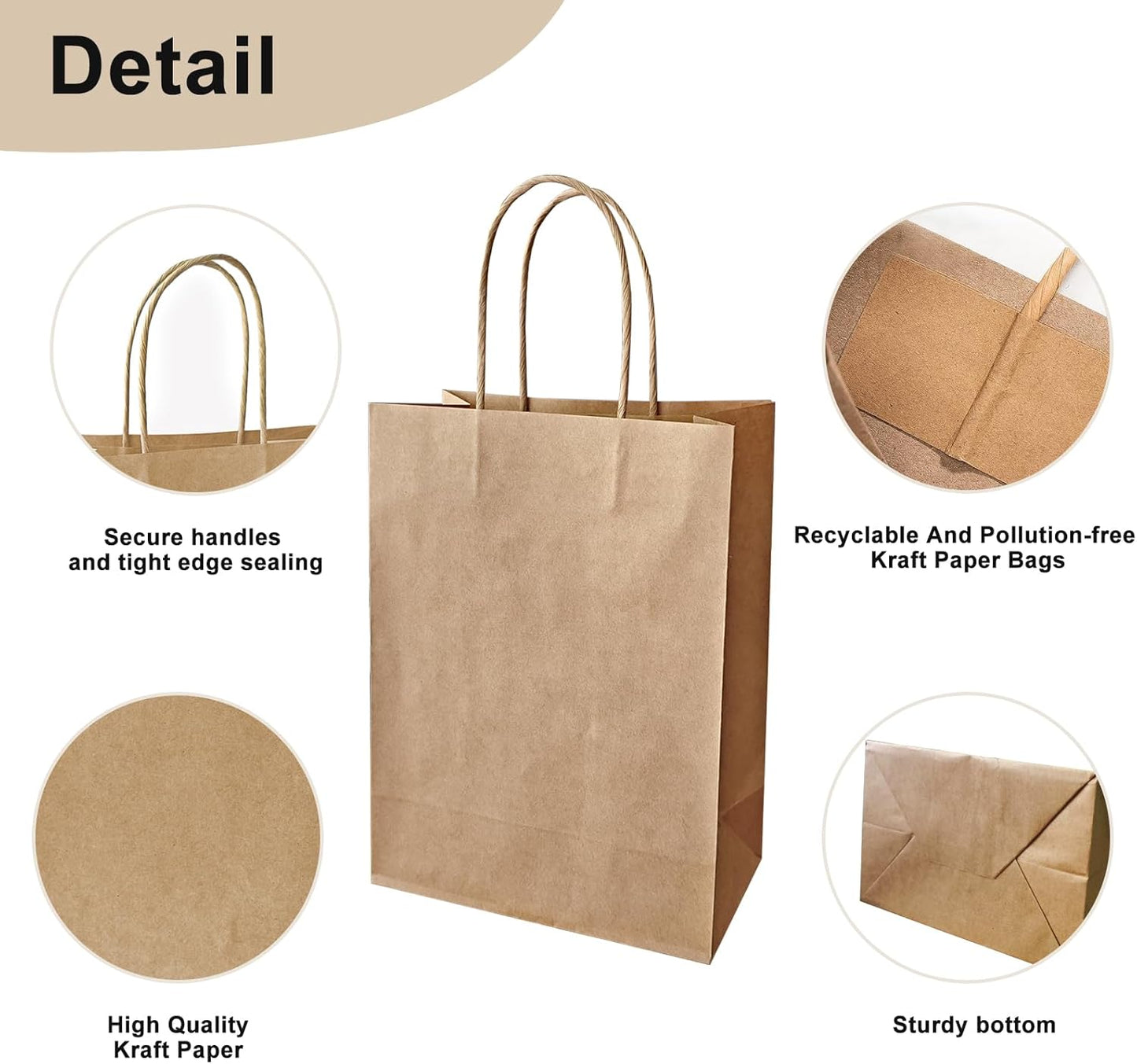 Take-Out Paper Bags And Two Drink Paper Trays 40 Pack,Two Cup Carrier Tray Coffee Cup Holder Disposable Cup Holder Tray,Brown Baper Bags With Handles Bulk (Two-cup size)