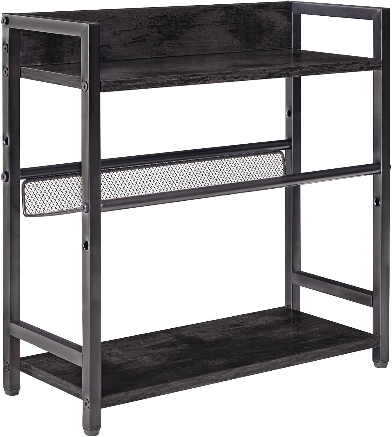 IBUYKE 3-Tier Spice Rack Industrial Counter Shelf Desktop Storage Organizer Standing Seasoning Rack for Countertop Kitchen Office Living Room Desktop Black UTLJ021B