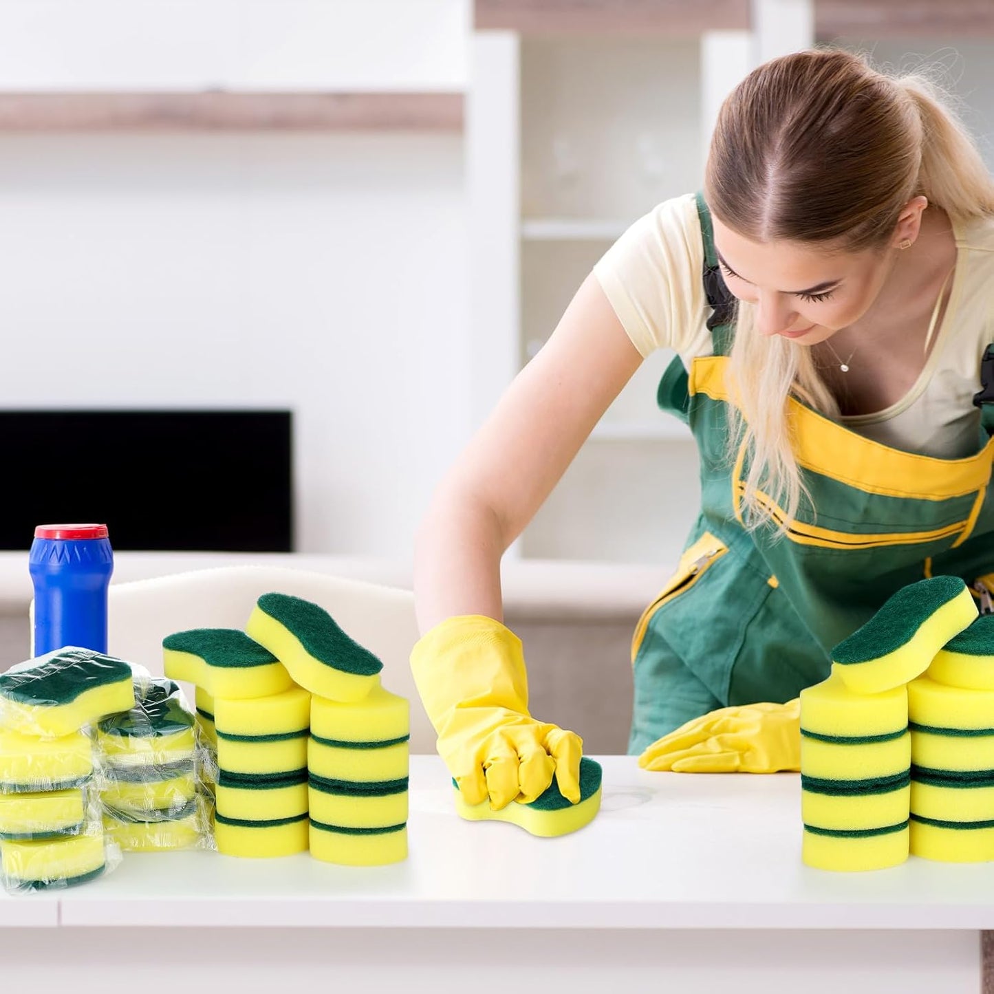 Tanlade 240 Pcs Individually Wrapped Sponges Kitchen Bulk Non Scratch Scouring Sponges for Dishes Household Cleaning Travel Apartments Hotel Car