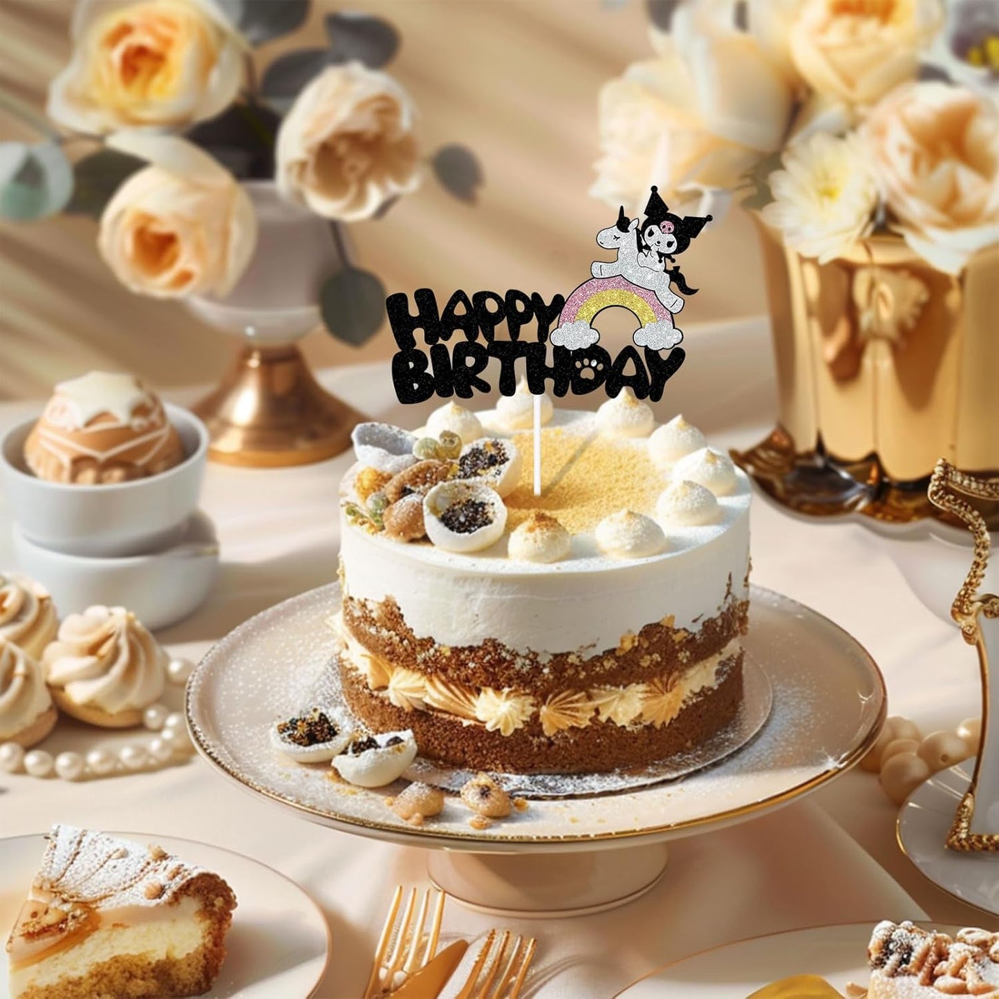 Cute Cake Decorations, Cake Topper, Cartoon Birthday Party Decorations (Black)