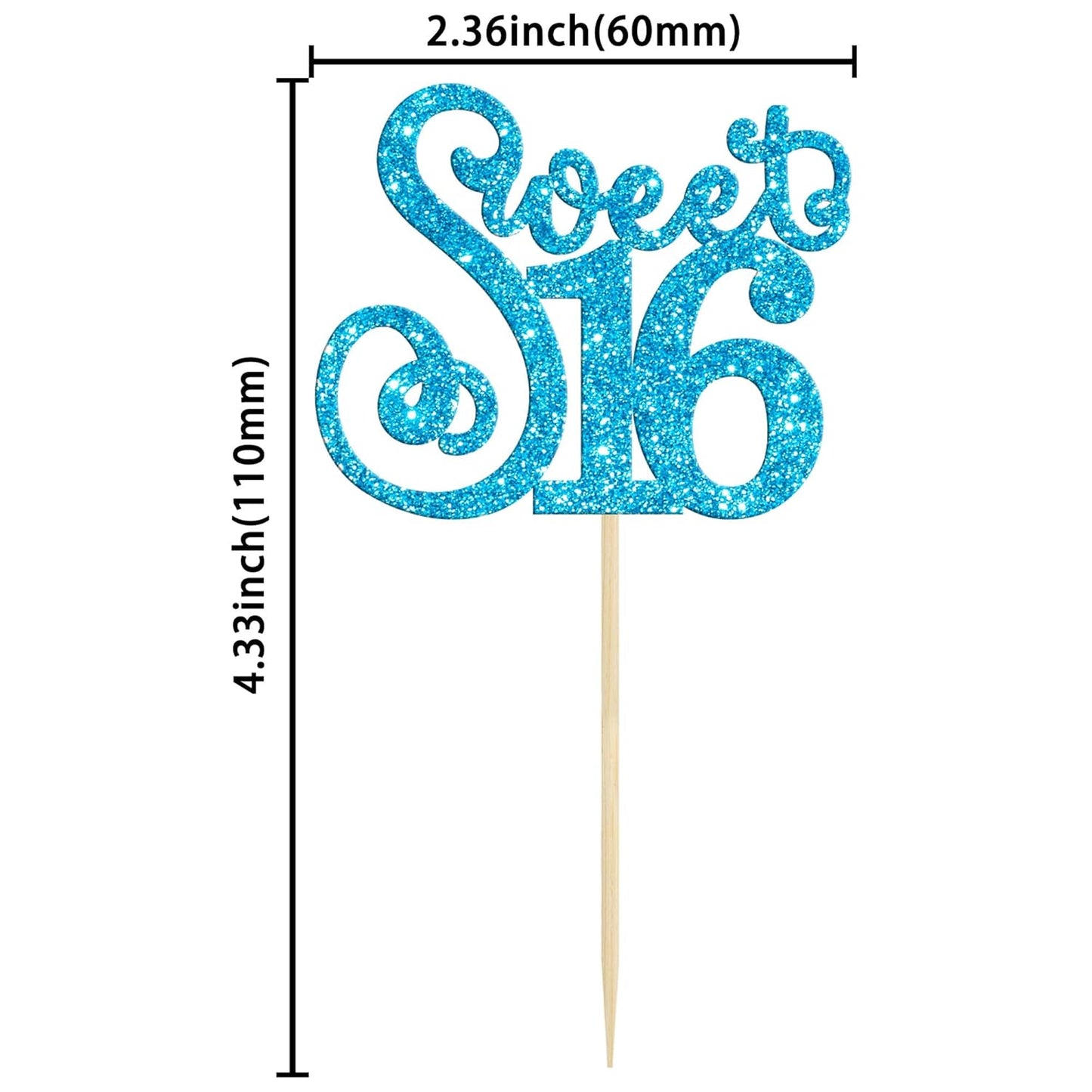 Gyufise 24 Pack 16th Birthday Cupcake Toppers Glitter Sixteen Happy Sweet 16 Cupcake Picks Cheers to 16 Years Old Cupcake Decorations for 16th Birthday Anniversary Party Supplies Light Blue