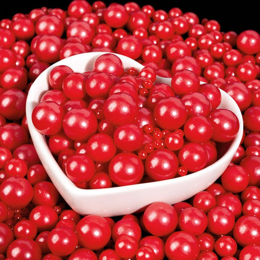 Red Pearl Sprinkles,Edible Pearl Sugar Sprinkles,Baking Edible Cake Decorations,Cupcake Toppers,Cookie Decorating,Donuts Ice Cream Toppings,Wedding Birthday Party Valentines Christmas Supplies,130g/4.58oz
