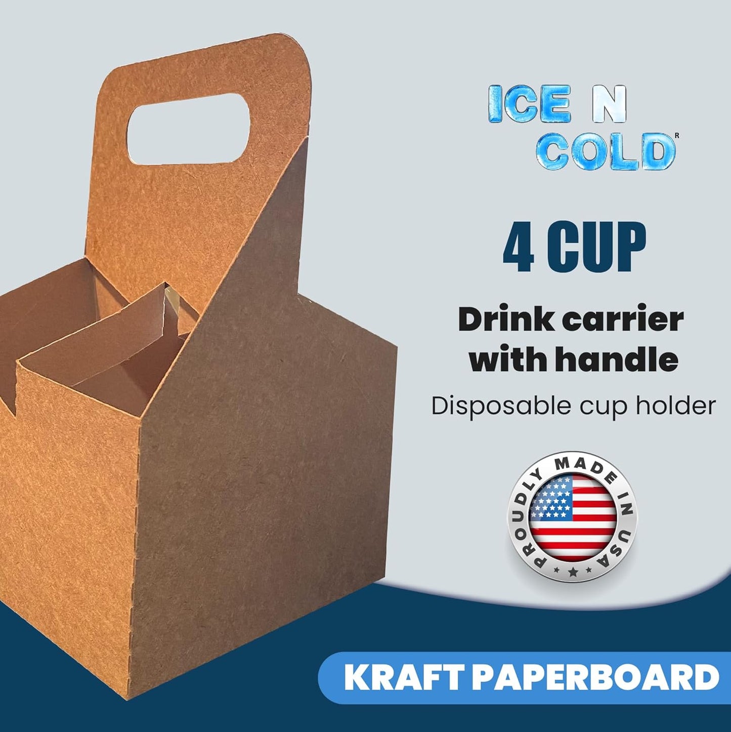 4 Cup Drink Carrier with Handle | Kraft Paperboard Cup Holder | Disposable Cup Holder for Hot or Cold Drinks | Cup Carrier for Food Delivery Services, Uber Eats, Door Dash (15)