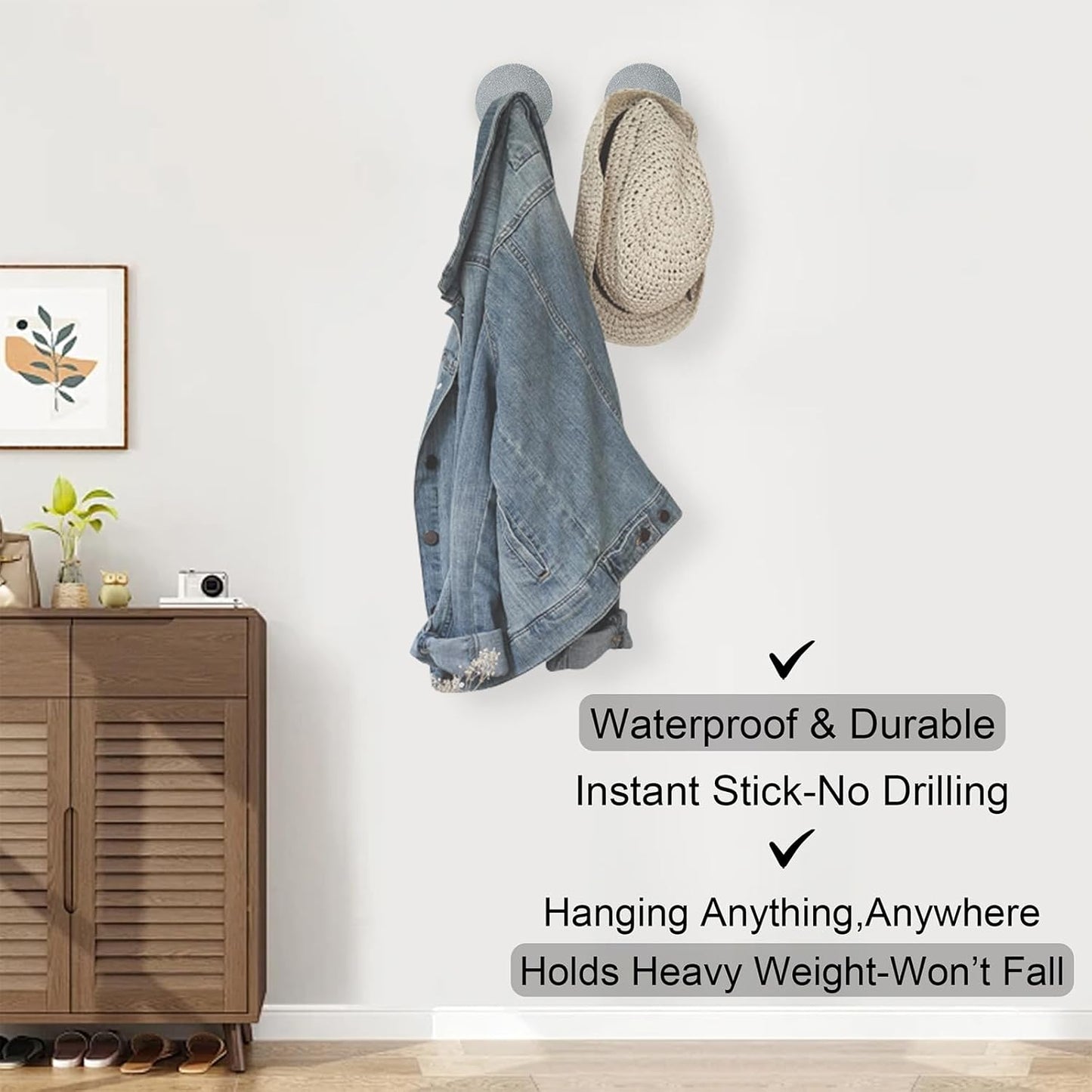 Aluminum Wall Hooks, No Drill Damage-Free Adhesive Hook, Product for Hanging Heavy Duty for Bathroom Kitchen Home (Single Round Sliver Hook, 4)