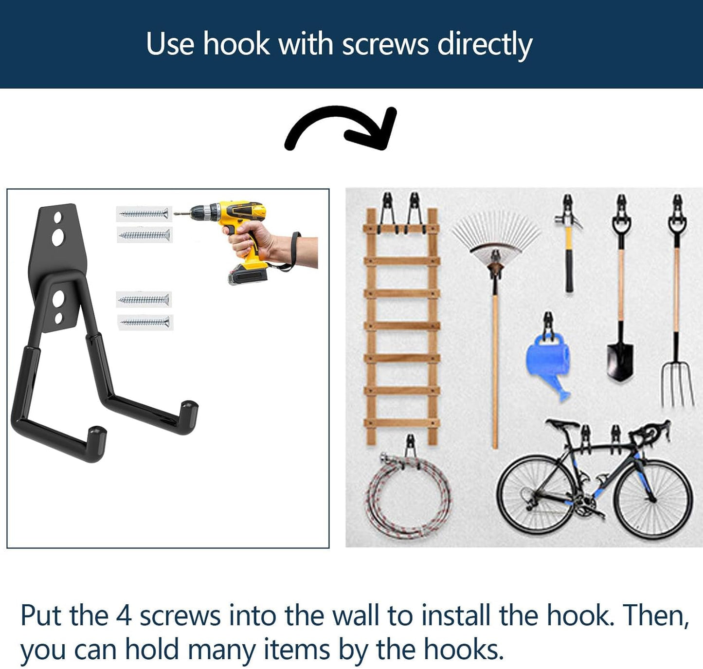 Heavy Duty Jumbo Pack Magnetic Hooks, Anti-Slide Magnet Garage Hanger, Garage Hook, Super Strong Magnetic Mounting for Garden Tools, Hose, Power Drill, Steel Pegboard, Workshop (8 Pack)