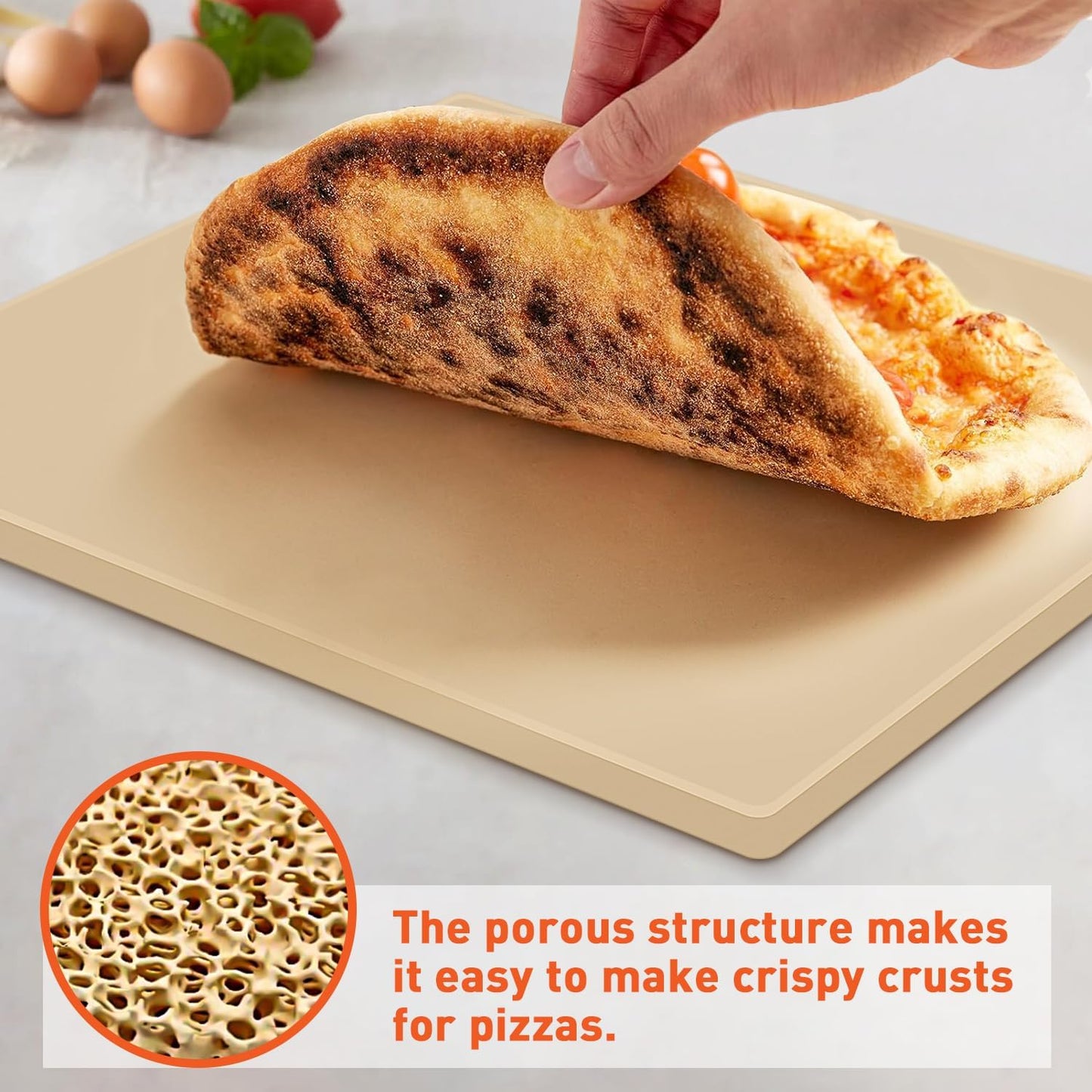 Pizza Stone for Oven and Grill 15 x 12 Inch, Rectangular Baking Stone for Bread, Heavy Duty Ceramic Pizza Pan, Thermal Shock Resistant Safe for Bread, Pies and More