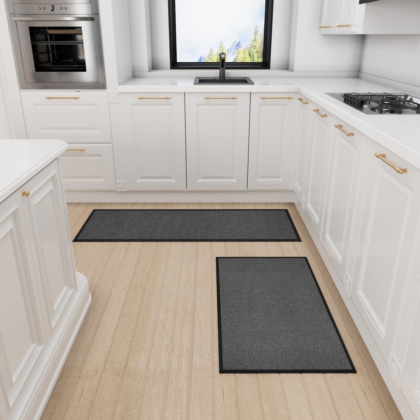 Kitchen Mat 1 PCS, Cushioned Non Slip Rugs for Kitchen Floor, Absorbent Runner Comfort Standing Mats Washable for Kitchen, Office, Home, 17.3"x30" (Black)
