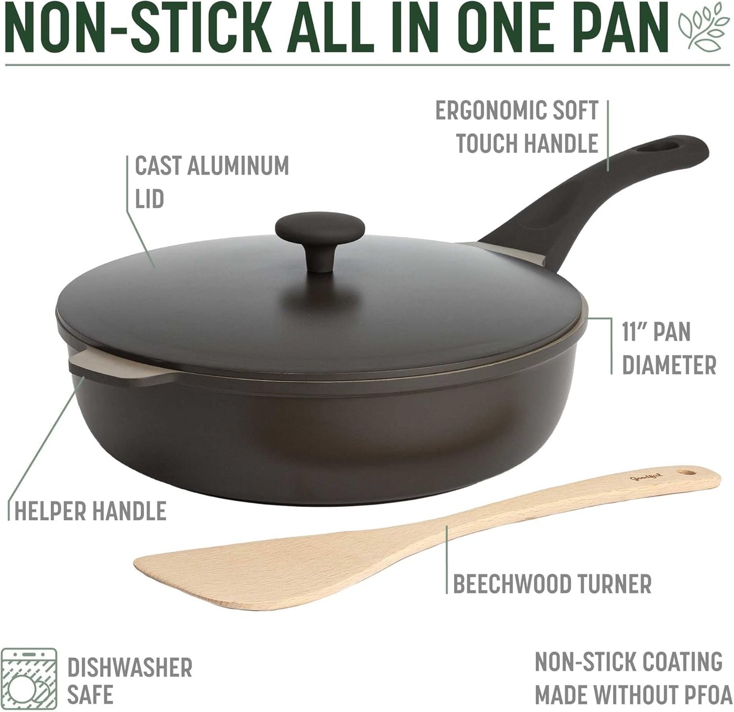 Goodful All-in-One Pan, Multilayer Nonstick, High-Performance Cast Construction, Multipurpose Design Replaces Multiple Pots and Pans, Dishwasher Safe Cookware, 11-Inch, 4.4-Quart Capacity, Graphite