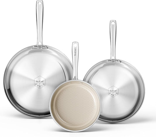Redchef Non Stick Frying Pans, Hybrid Ceramic Frying Pan, Nonstick Skillet with Stay-Cool Handle, Non Toxic, PFAS PFOA & PTFE Free, Dishwasher & Oven Safe, Compatible with All Cooktops (8+10+12 inch)