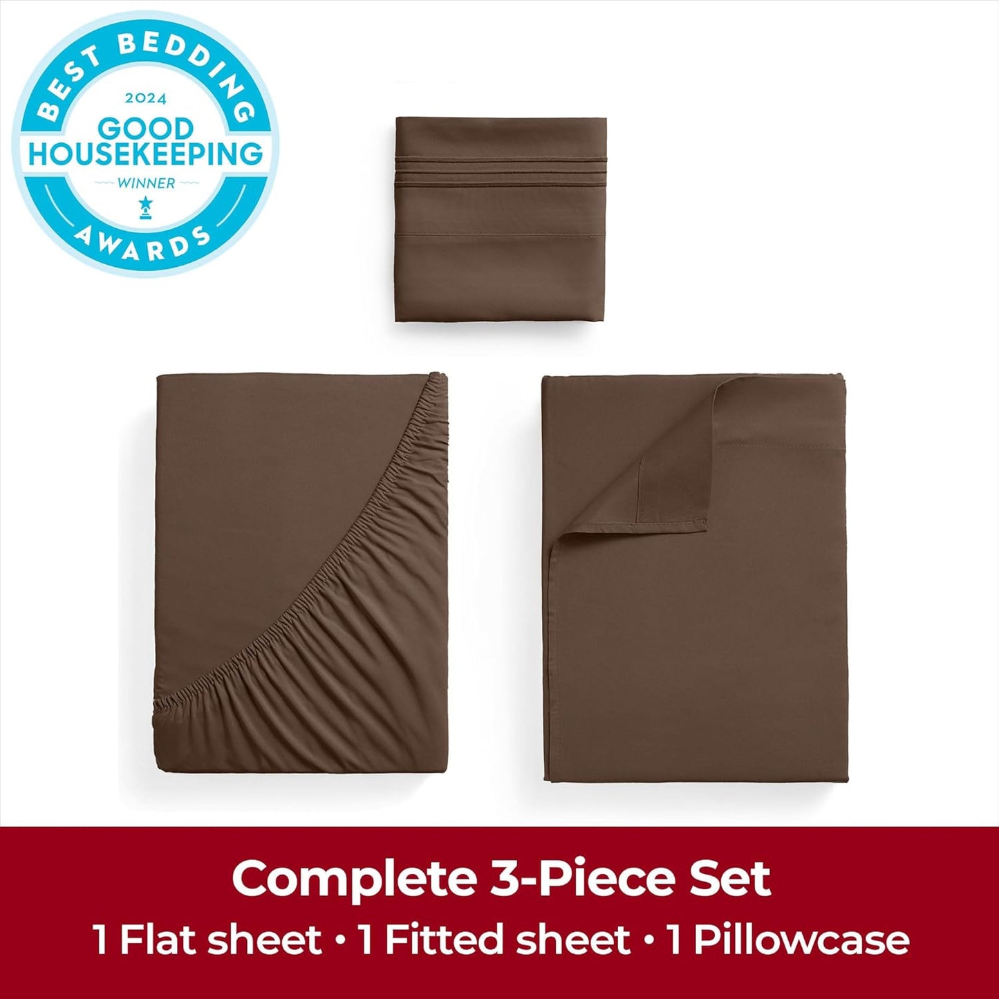 Mellanni Extra Deep Twin XL Sheets - 3 PC Iconic Collection Bedding - Hotel Luxury, Ultra Soft, Cooling Bed Sheets - Wrinkle, Fade, Stain Resistant (Twin Extra Long, Brown)
