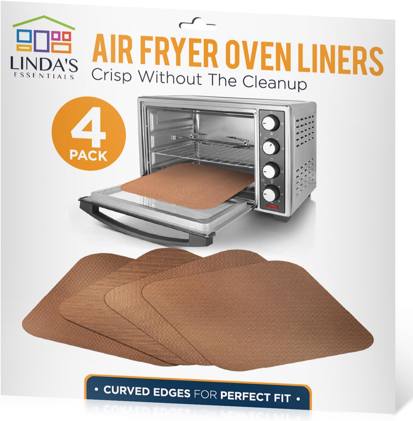 Toaster Oven Liners for Bottom of Oven (4 Pack) Reusable Non-Stick Heat Resistant Toaster Liners, Compatible with Ninja, Cuisinart, Emeril Lagasse & More, Toaster Mat, 12"x12" (Copper)