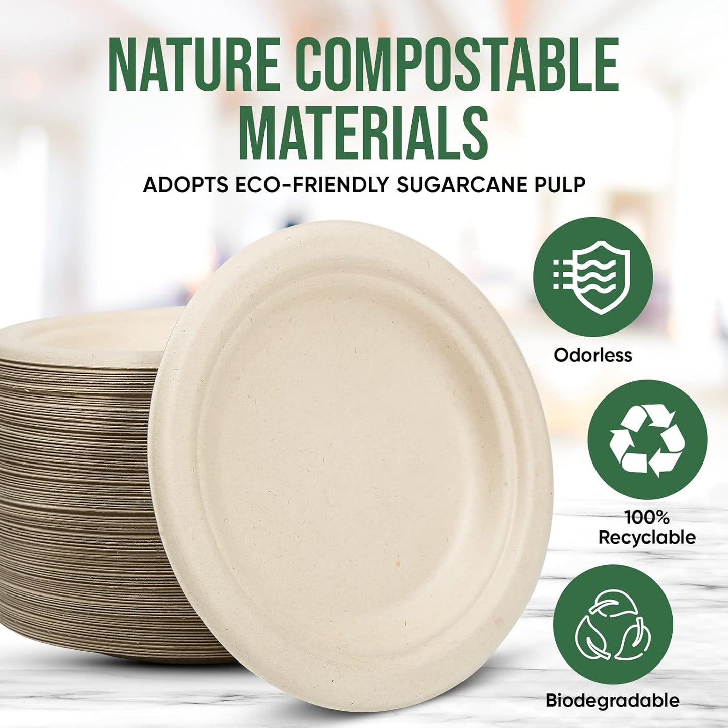 Paper Plates 6 Inches, 100 Pack Disposable Plates – 100% Compostable Plates, Water & Oil Proof Dessert Plates, Microwavable Small Paper Plates, Perfect Paper Plate For Party - Brown