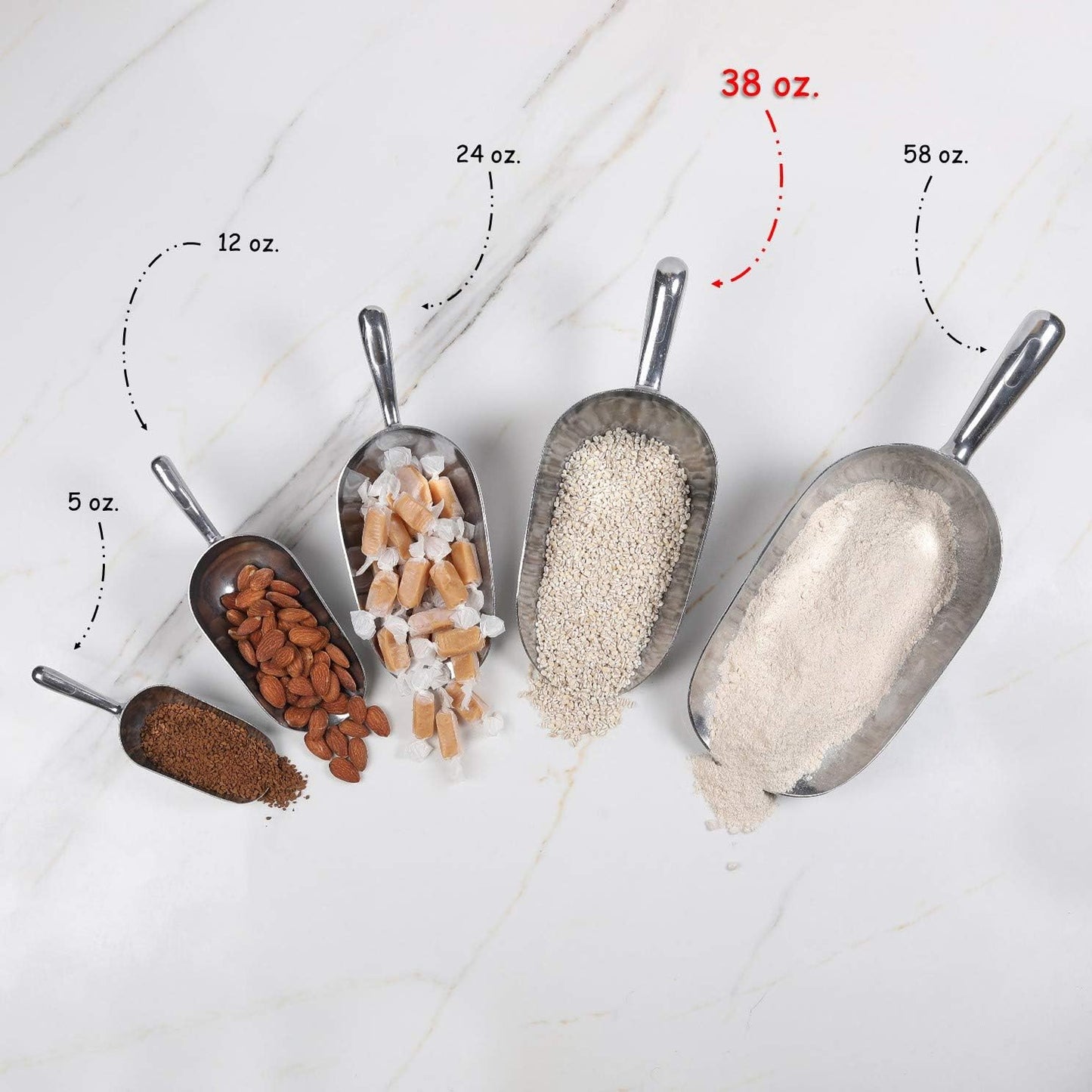 Cast Aluminum Utility Scoop - 38 oz. - Round Bottom, ice scoop For Multi-Purpose Use, With Finger Groove Handle (38 oz.)