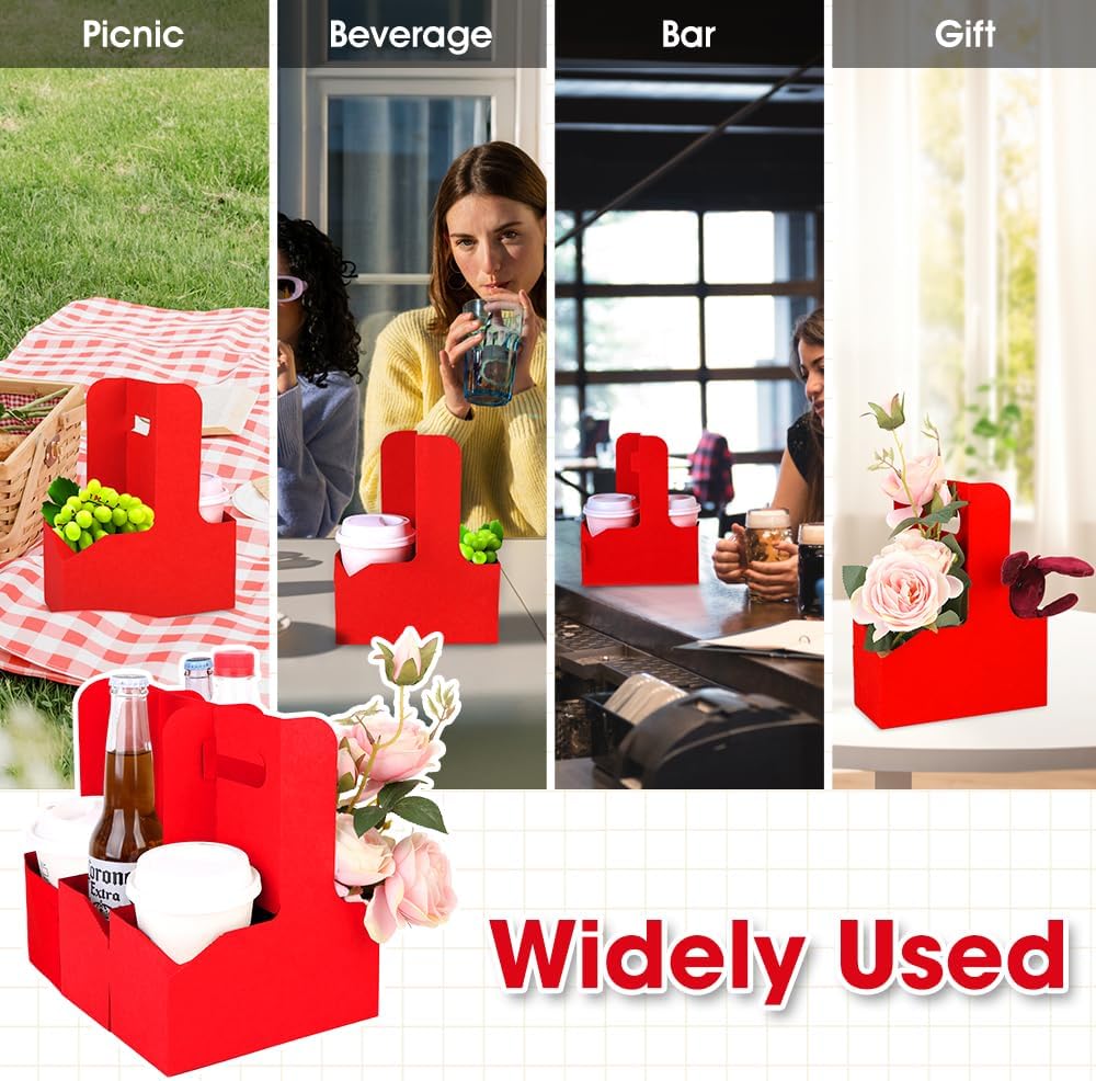 15Pcs -2 Cup Drink Carrier with Handle - Paper Cup Holder, Coffee Carriers Tray for Drinks, Disposable Takeaway Cardboard Holders To Go for Food Delivery, Uber Eats/Door Dash Two or 4 Kraft Paperboard