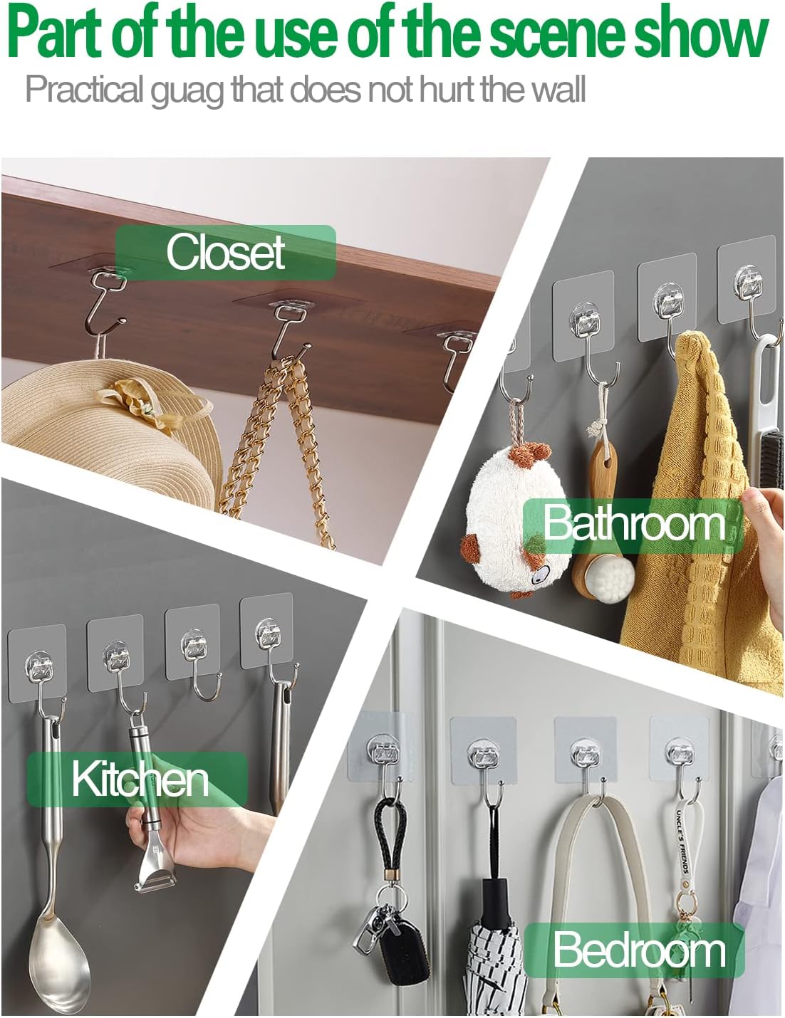 EKE 12 Pack of Large Adhesive Hook Wall Hooks with 40Ib Load Capacity (max) for Hanging Stainless Steel Towels and Coats, Suitable for Kitchens, bathrooms, Homes and Offices (12).