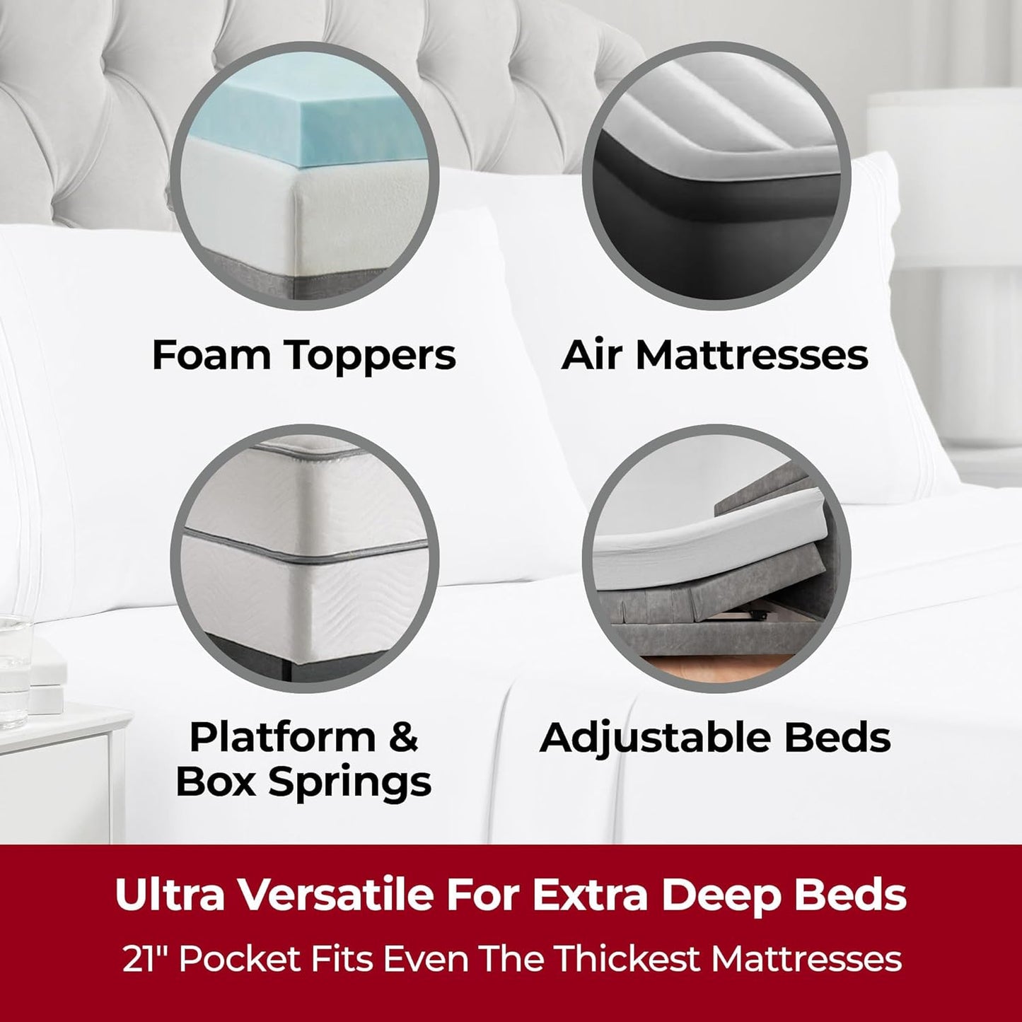 Mellanni Extra Deep Queen Sheets - 4 PC Iconic Collection Bedding - Hotel Luxury, Ultra Soft, Cooling Bed Sheets - Wrinkle, Fade, Stain Resistant (Queen, White)