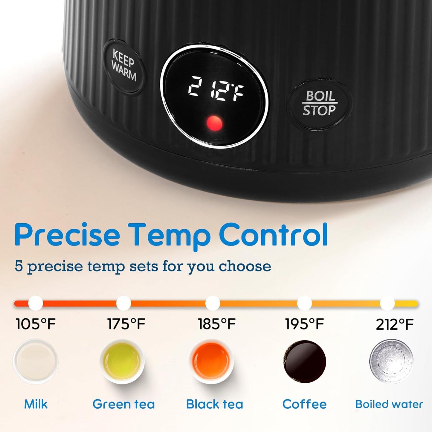 1.7L(57oz) Large Electric Kettle Temperature Control, 7+Cups Electric Tea Kettle for Coffee&Tea, 2 quarts Big Hot Water Kettle Electric with,1200W,Keep Warm-Black