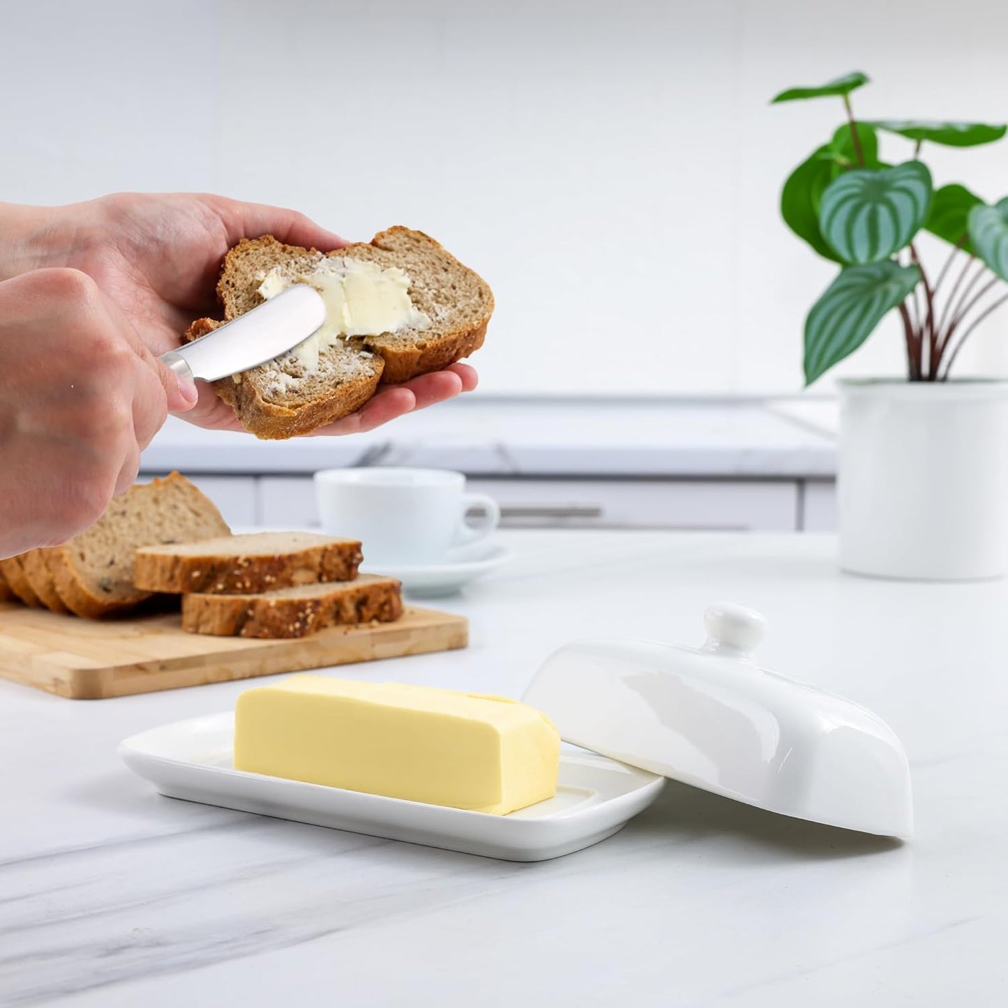 Zulay Butter Dish With Lid For Countertop - Porcelain White, Ceramic Butter Dish with Knob Handle Great for Cooking - Elegant Design Butter Holder - Durable & Sturdy Butter Keeper - White
